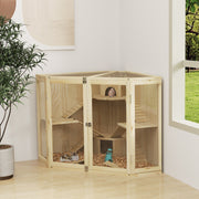 Wooden Hamster Cage, 4 Levels, Feeding Station, Seesaw, Ramp, Huts