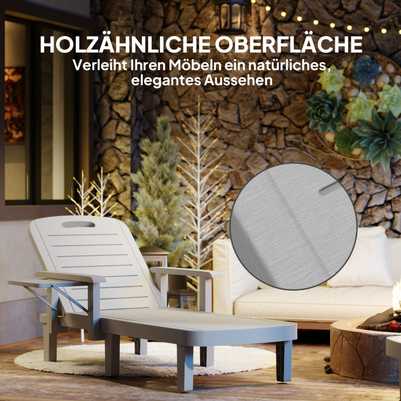 Sun Lounger Side Table 5-Position Adjustable Backrest - Light Grey