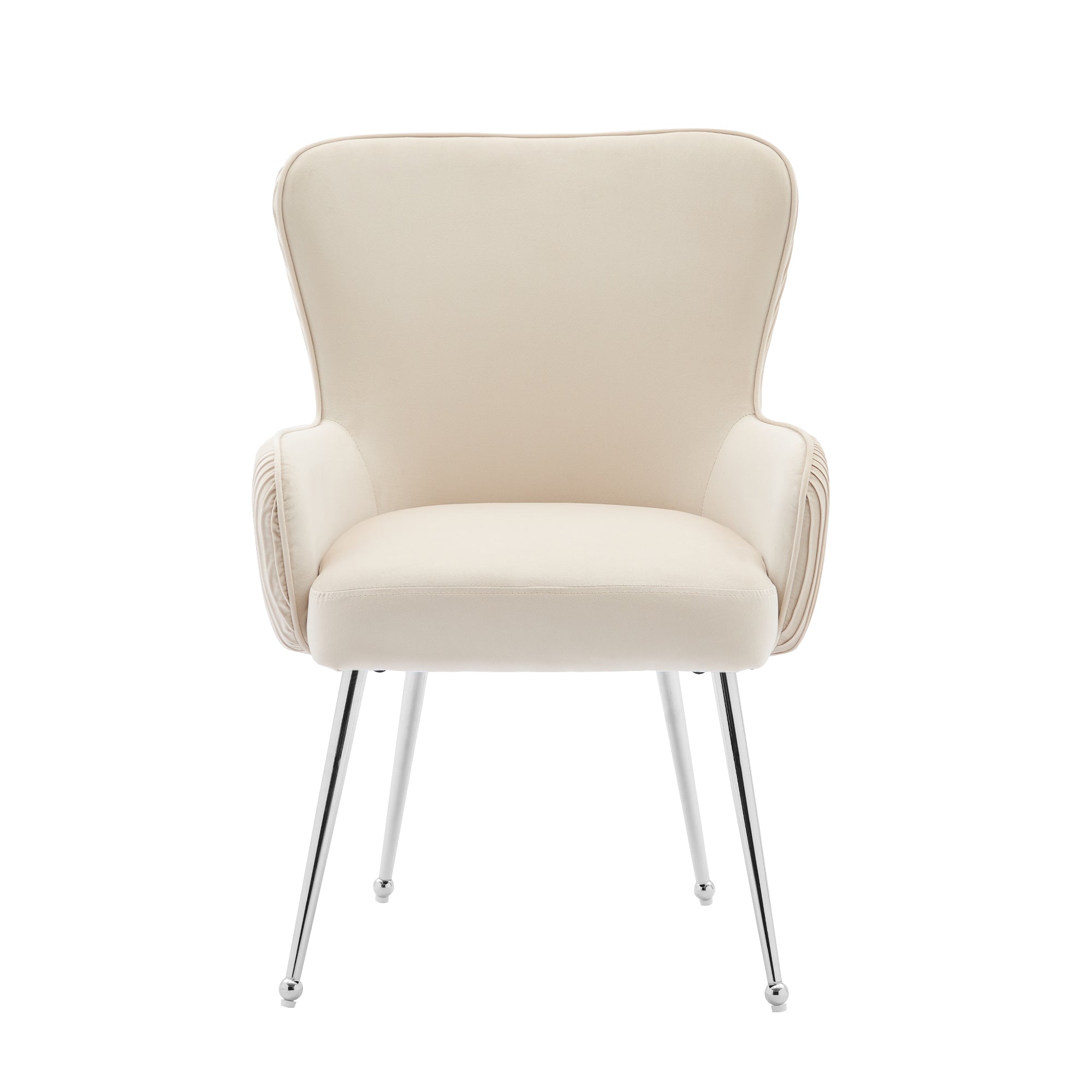 Velvet Dining Chair Set of 6 Lounge Armrests Lumbar Support - Beige Velvet