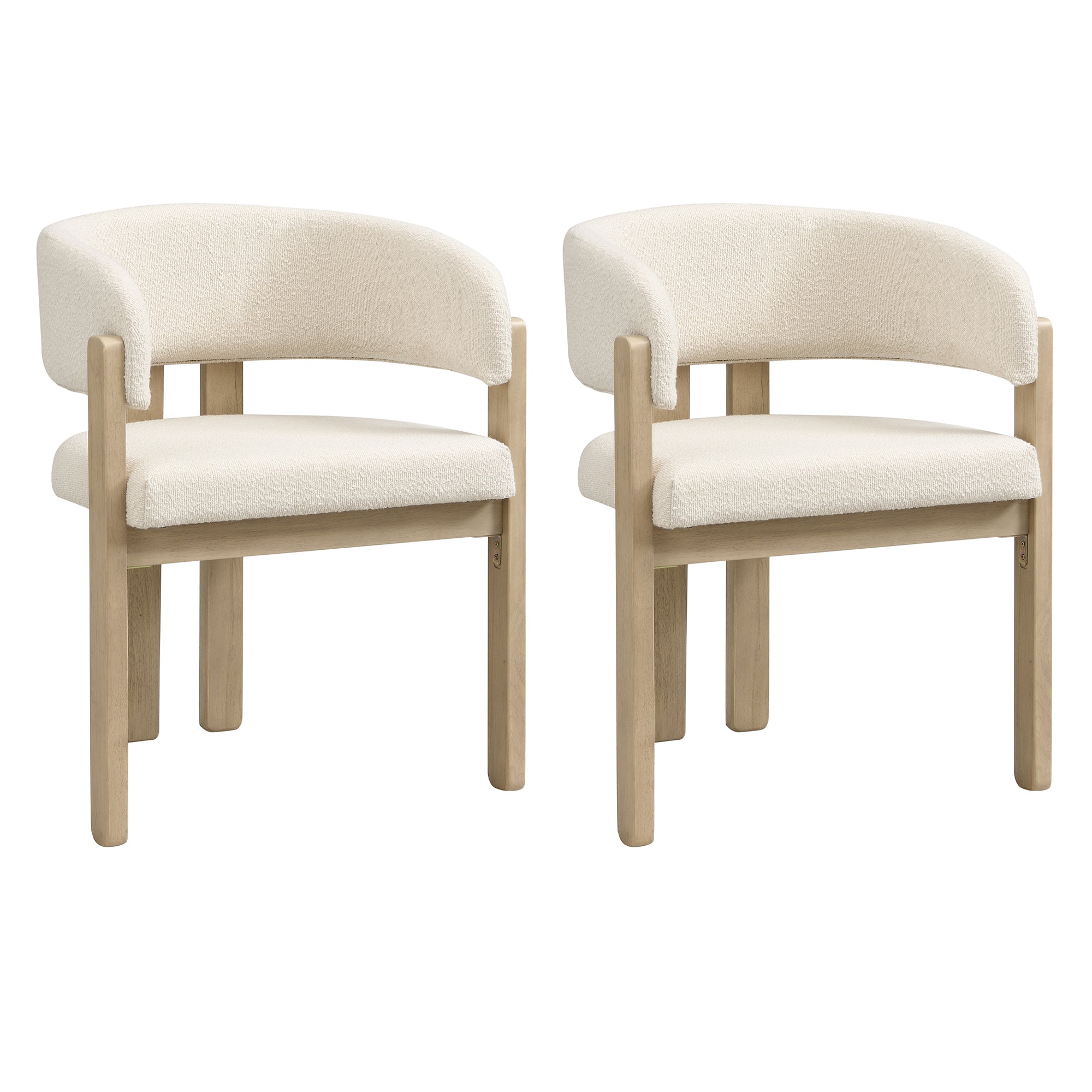 2 Solid Wood Dining Chairs Comfortable Bouclé Natural Color