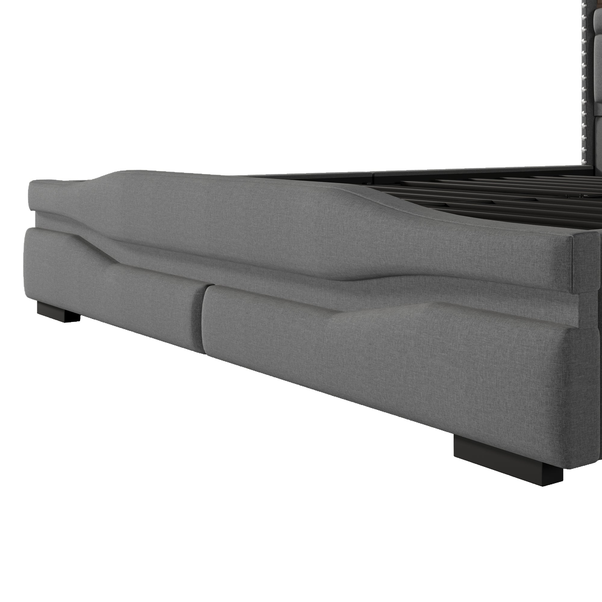 Upholstered Bed 160x200cm Hydraulic Storage LED USB-C Headboard Grey