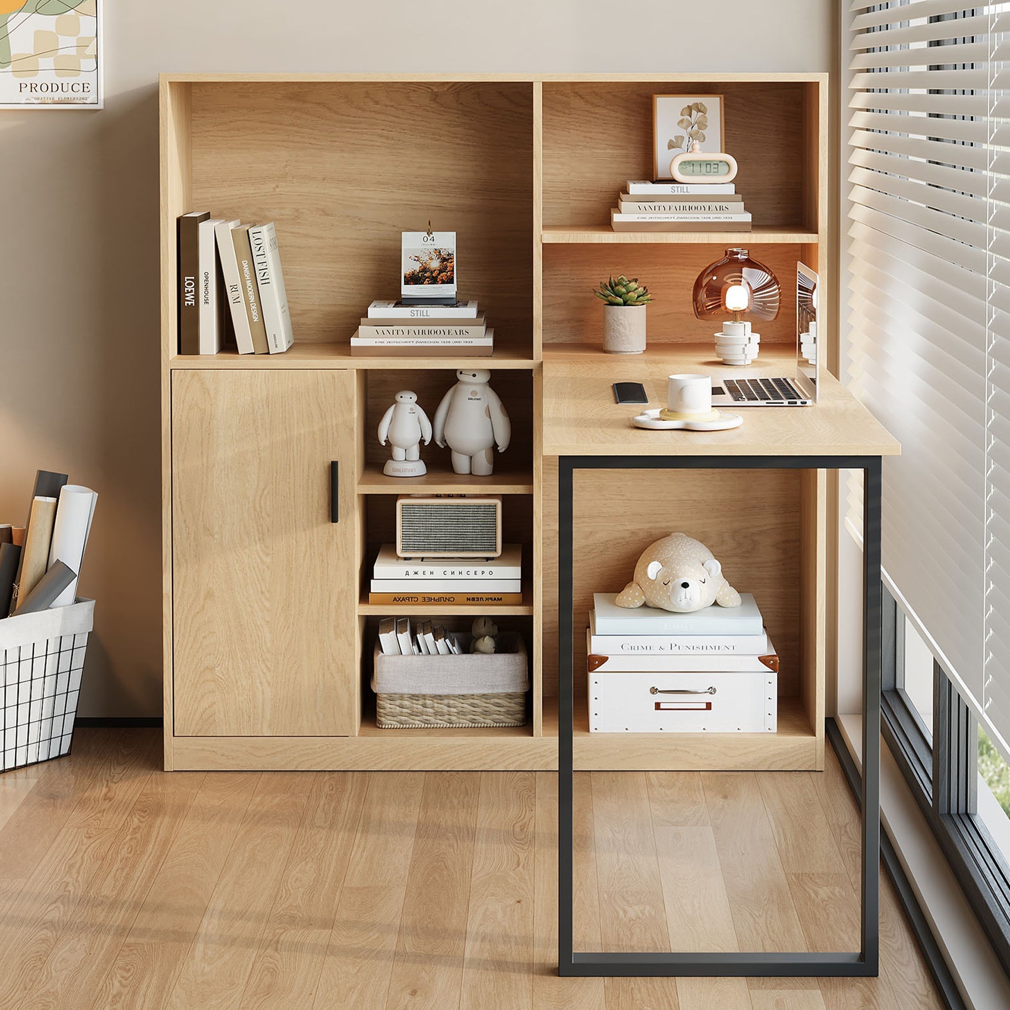 Computer Desk, Shelf & Cupboard, Work Table, Natural 120cm
