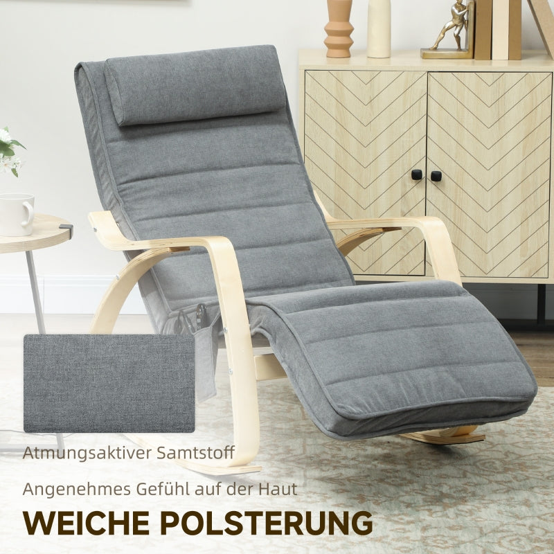 Rocking Chair, Massage, Lumbar Heating, Grey Fabric