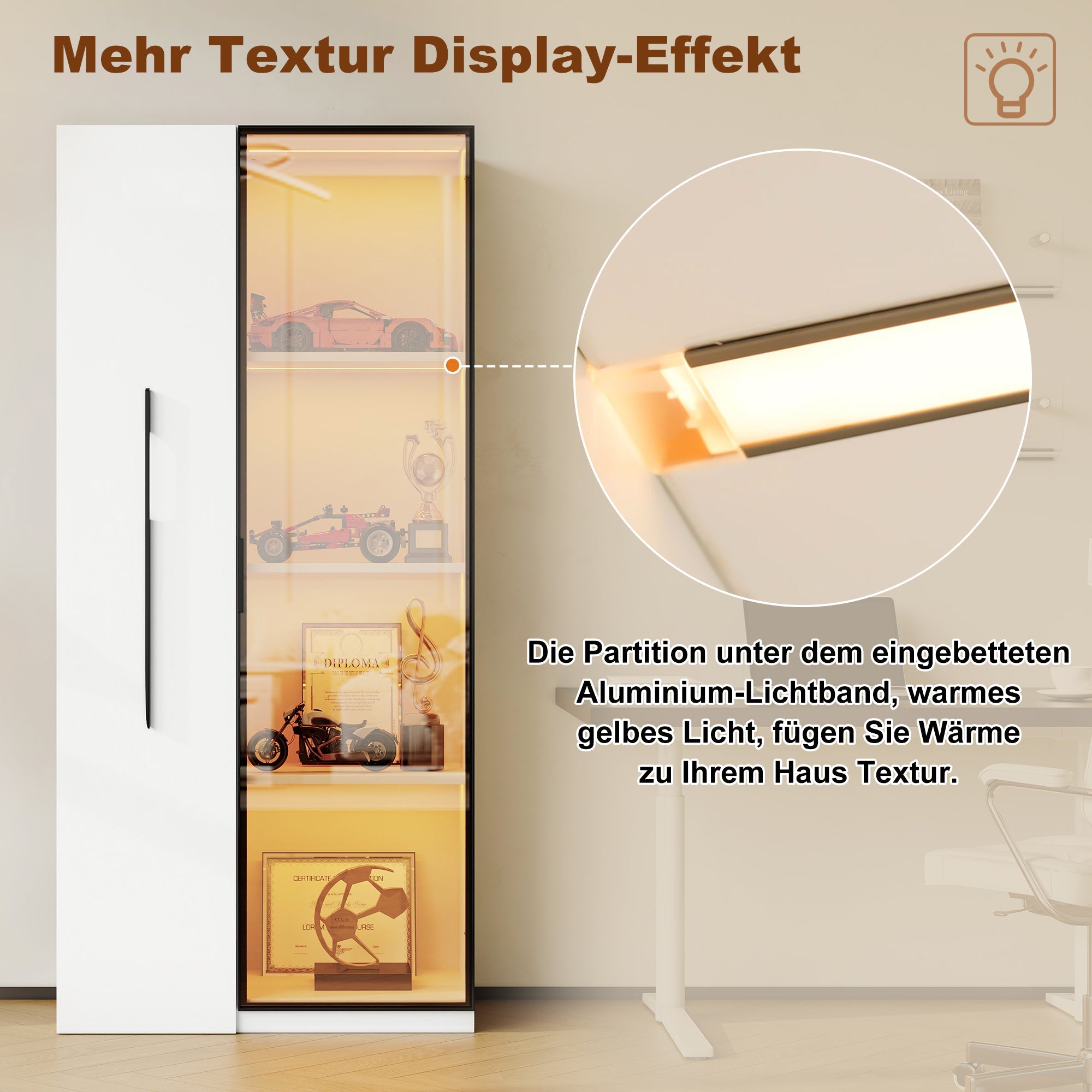 Multifunctional Cabinet 160cm Glass Doors LED Lighting, Aluminum Frame