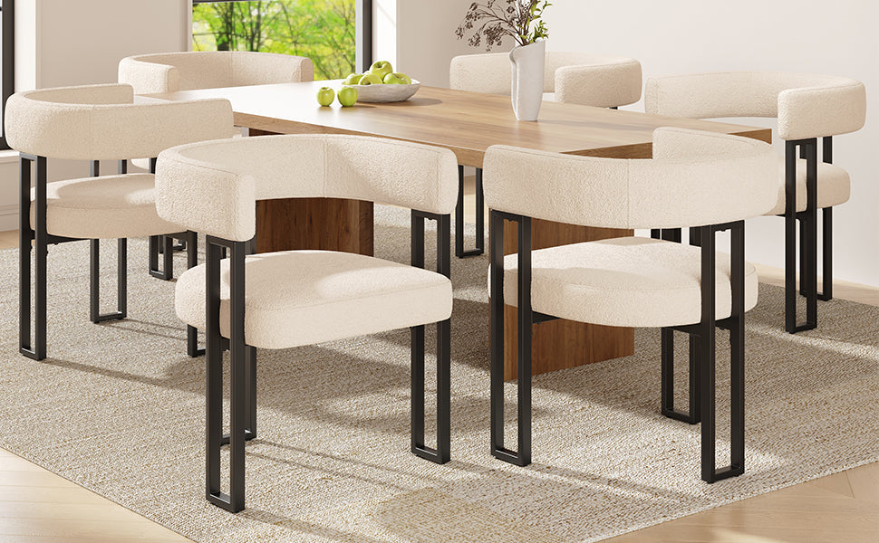 Dining Chairs (6-Piece Set) Ergonomic Curved Backrest, High-Quality Fabric, Beige