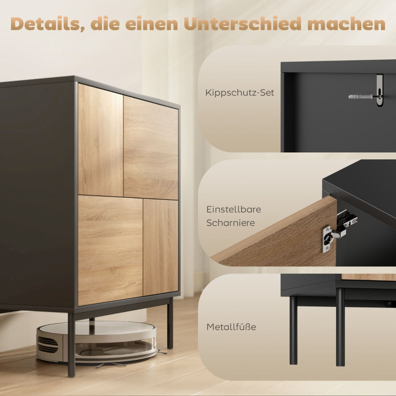 Sideboard Push-to-Open Doors Metal Legs - Black/Natural Wood