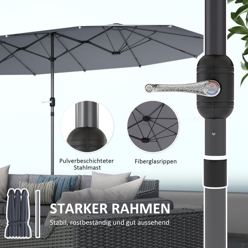 Double Parasol 436x260cm UV Protection Steel Hand Crank Windproof, Dark Grey