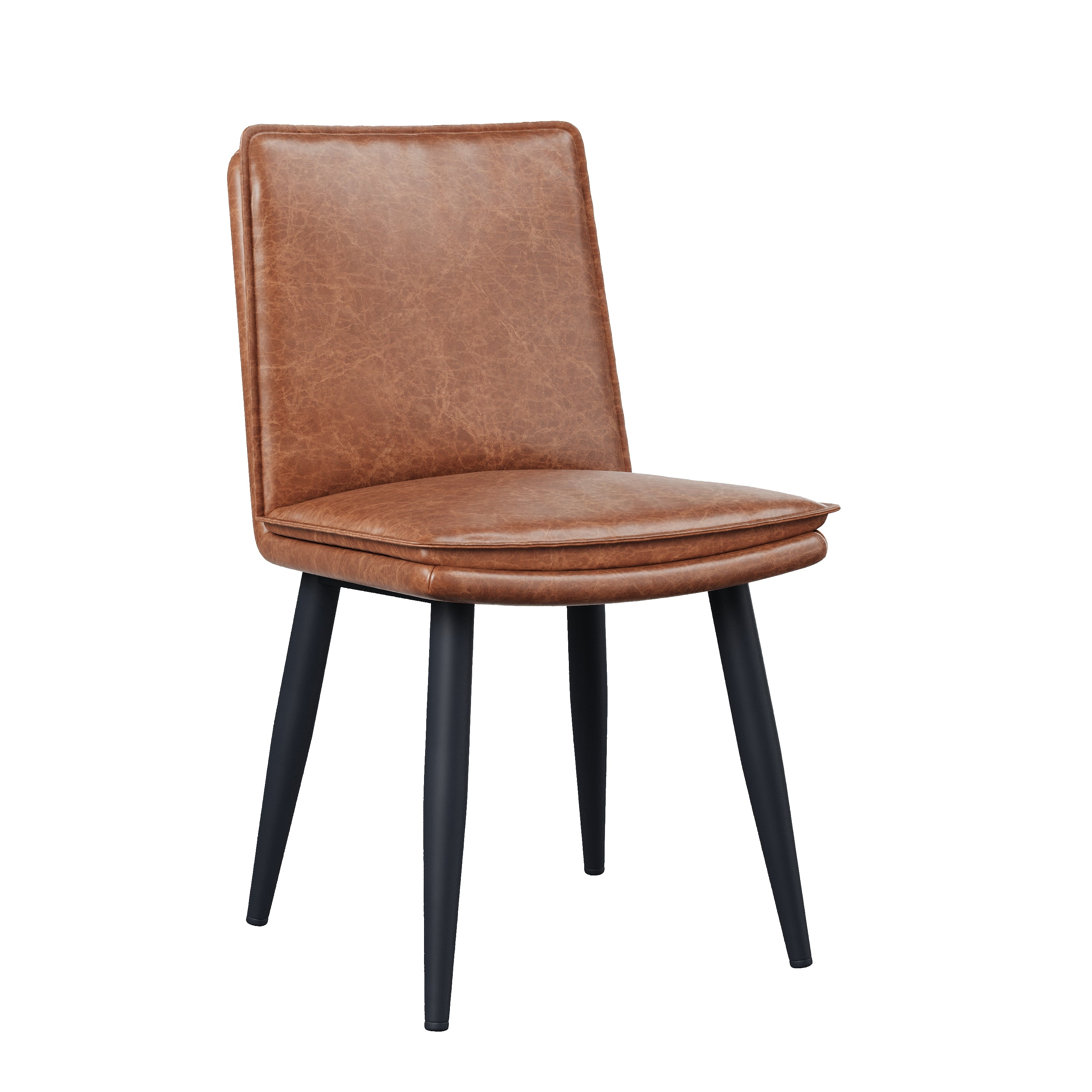2 Dining Chairs PU Leather Double Cushion Modern - Brown