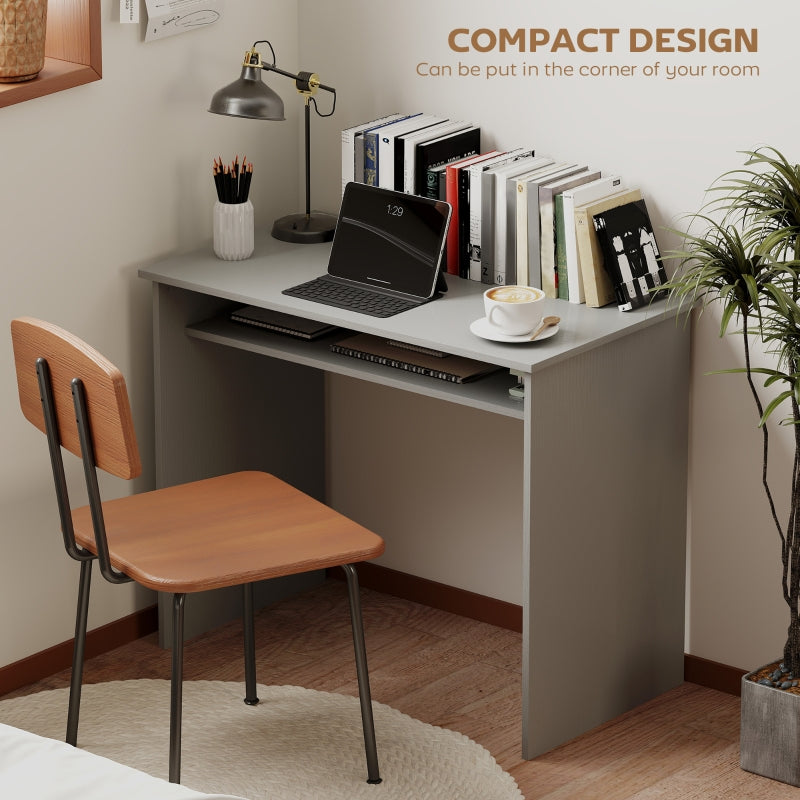 Modern Computer Desk, Small Writing Desk with Storage Shelf, Grey
