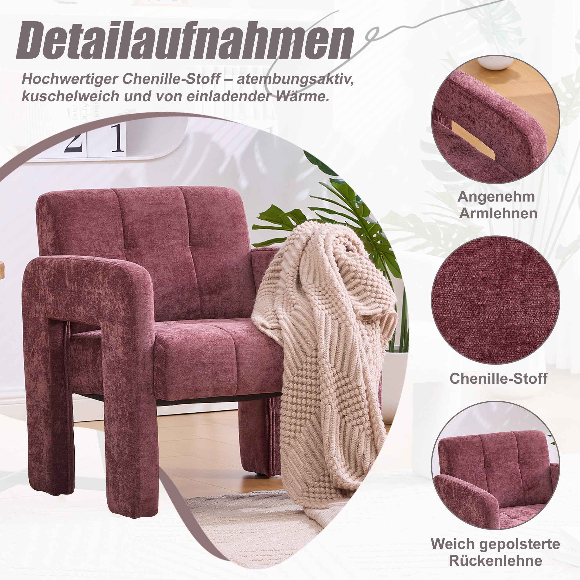 Single Armchair Modern Minimalist Upholstered Padded - Nordic Style