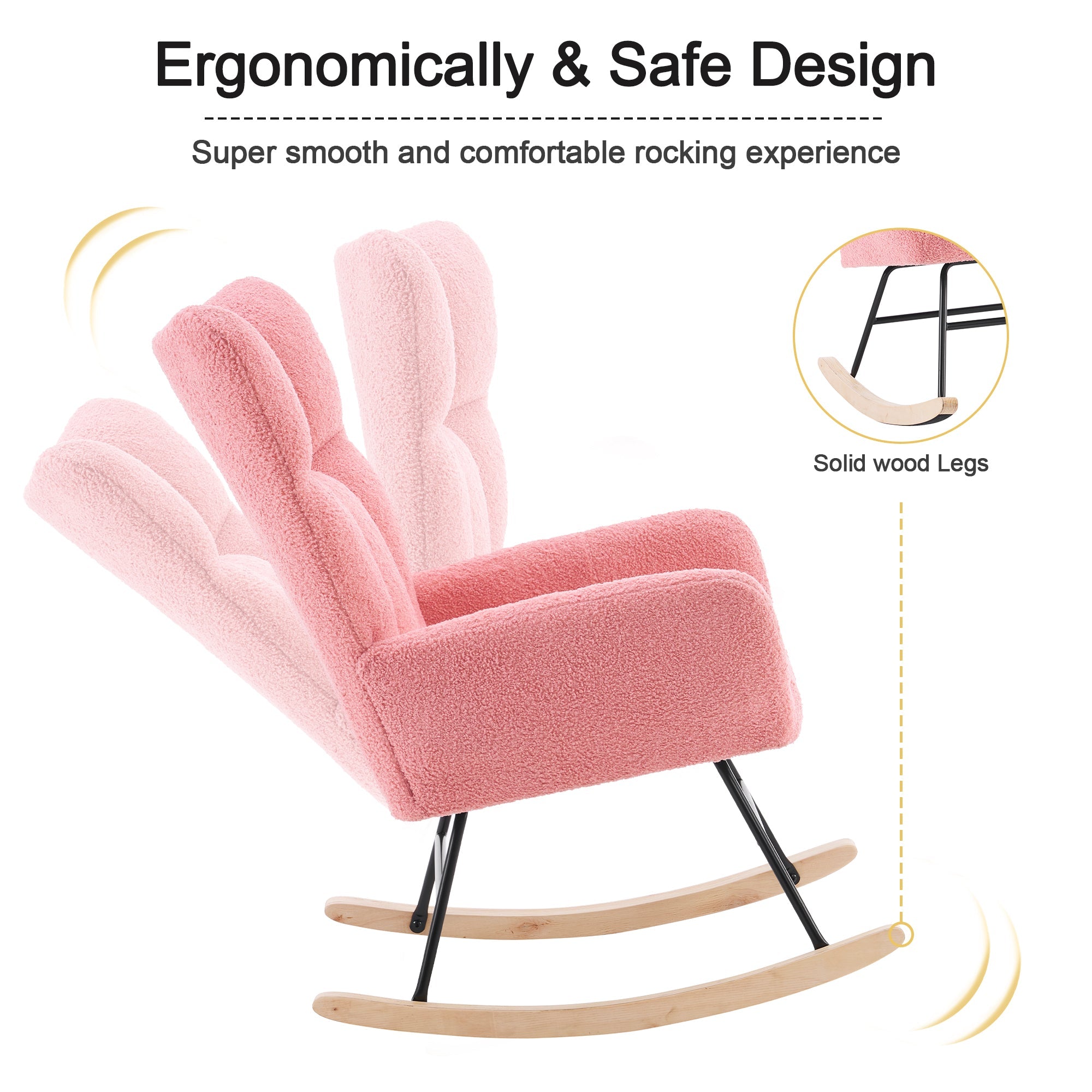 Rocking Chair Modern High Back Armrests - Pink