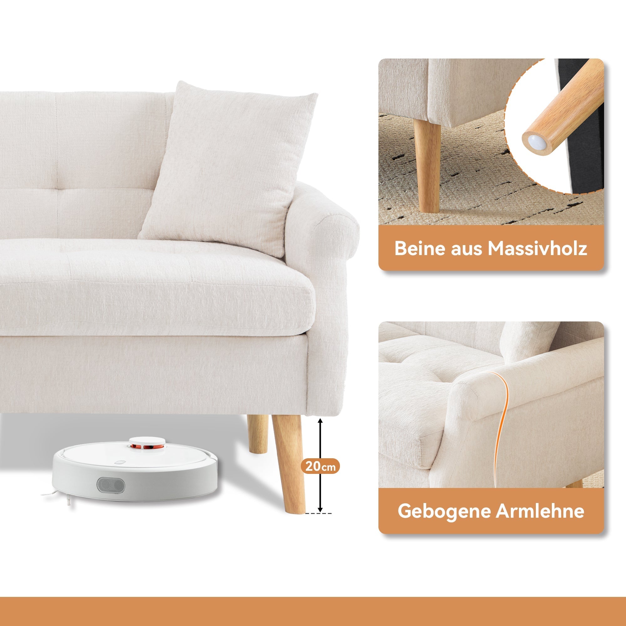 Modern Sofa, Upholstered Double Sofa with Thick Cushions, Chenille Fabric