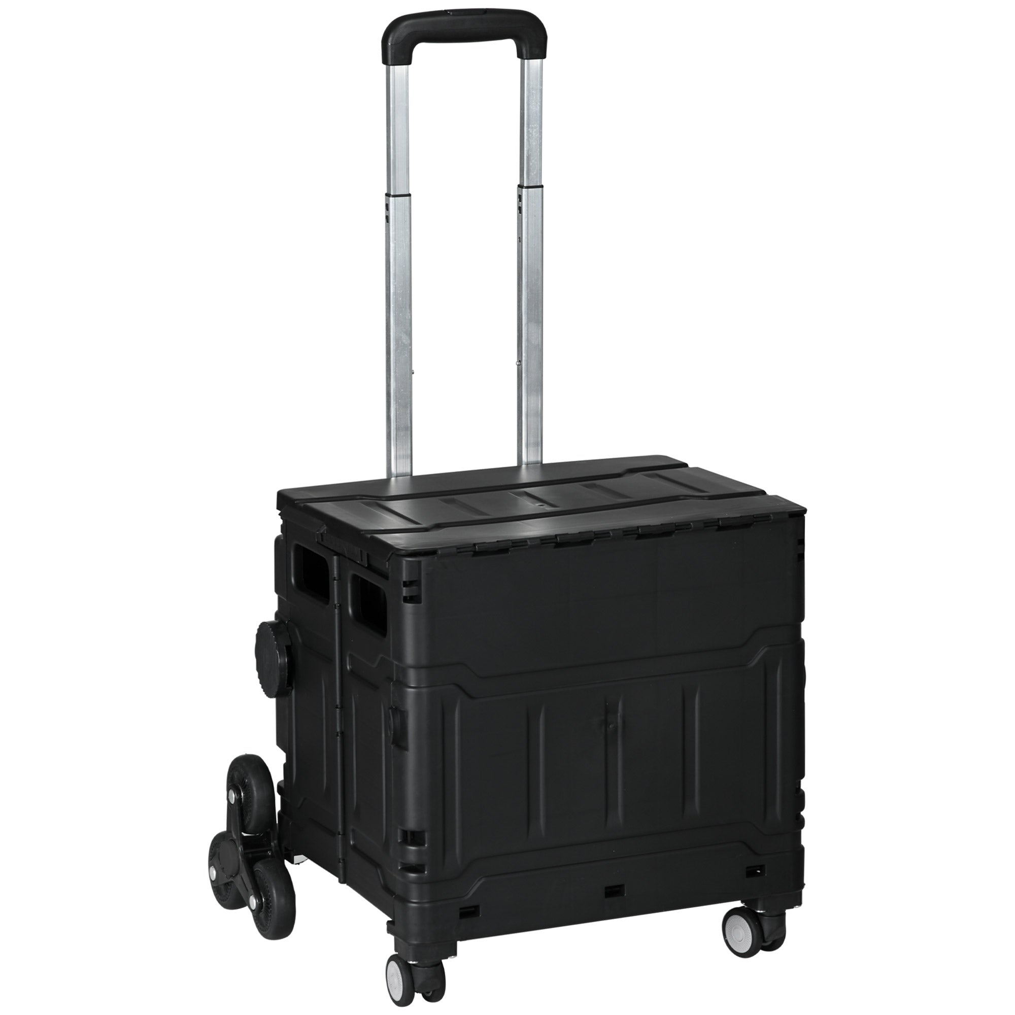 Foldable shopping trolley, 80 kg portable, adjustable handle, stair climber, with lid