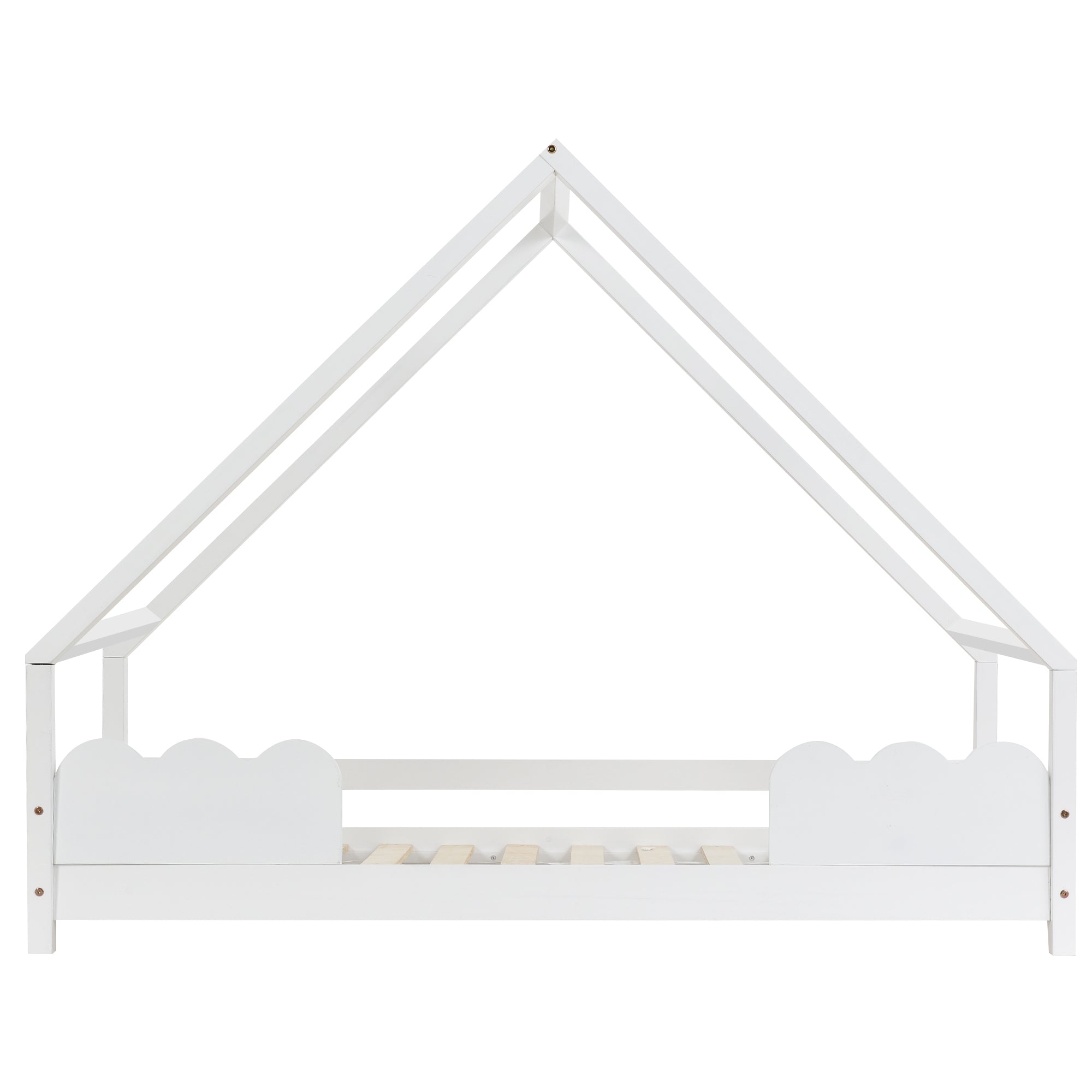 Children's House Bed 90x200cm with Fall Protection, Solid Pine Wood, White