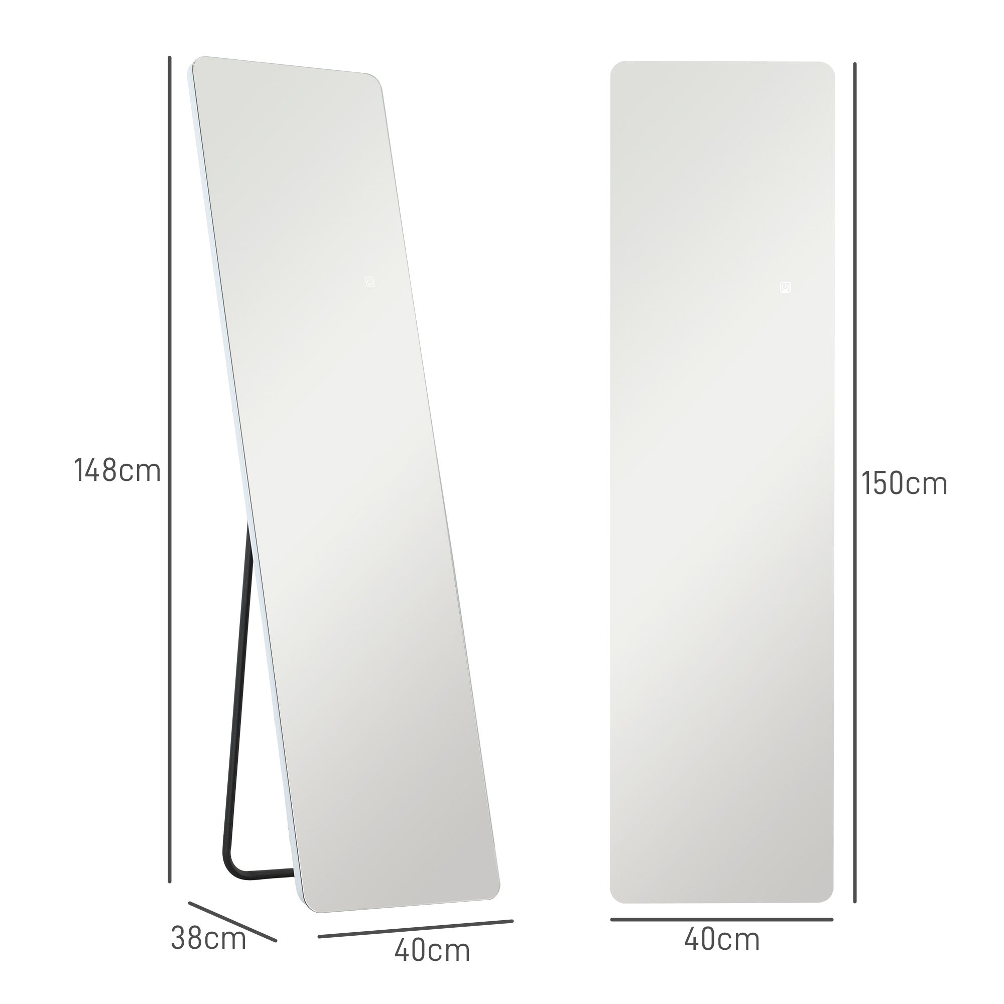 Full-Length Mirror, LED, 3 Light Colors, Transparent