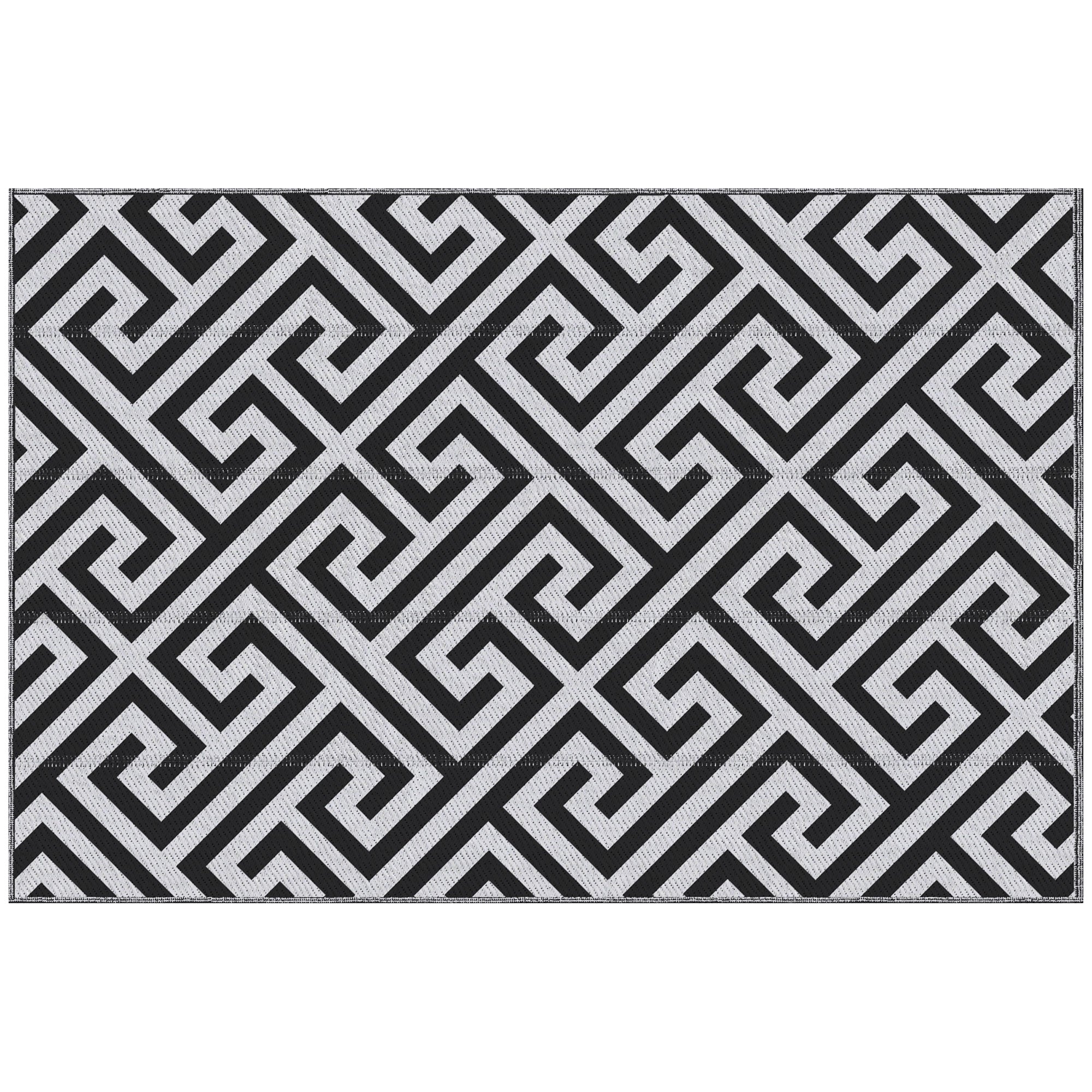 Outdoor Rug, Water-Repellent Double-Sided, Black and White