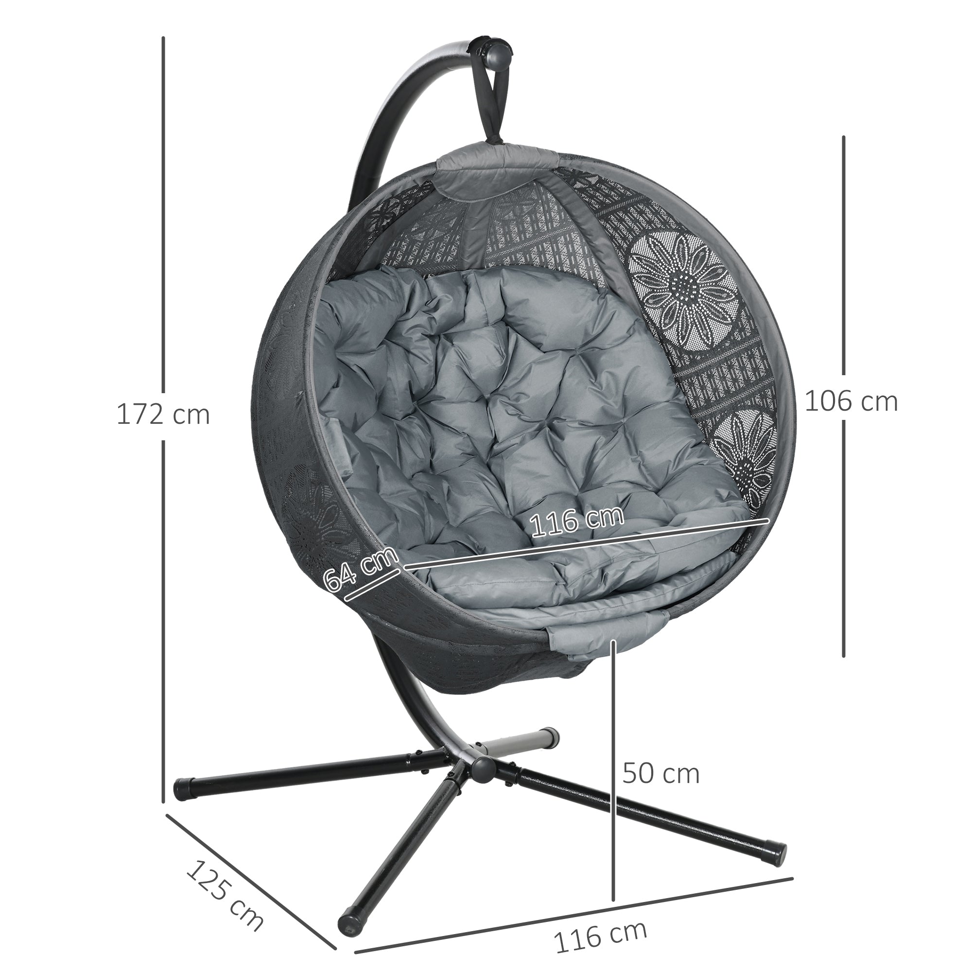 Round Egg Basket Chair, Steel Stand, Charcoal Grey