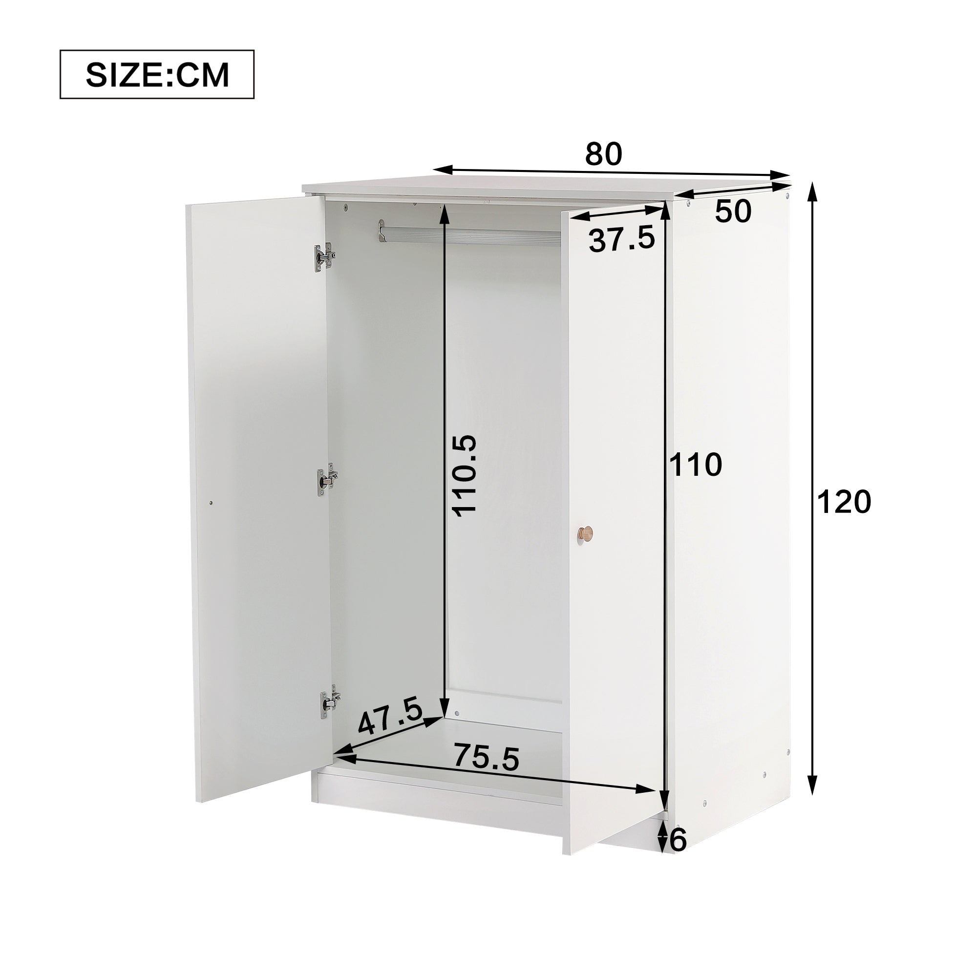 Wardrobe, Small 2-Door Hanging Rail for Bedroom/Children, MDF White