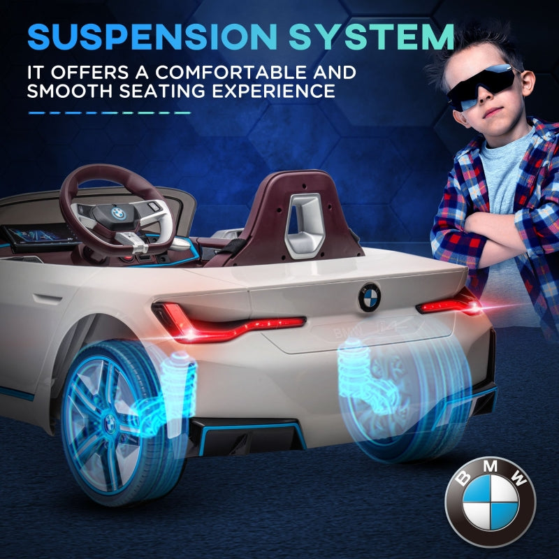 BMW i4 Kids Electric Ride-On Car 12V, White, Red and Light Blue