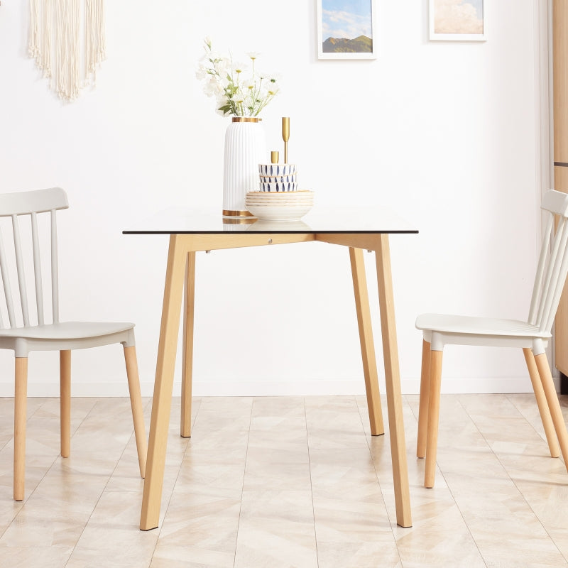 Dining Table 120x60cm Glass Top Steel Frame - Wood Look