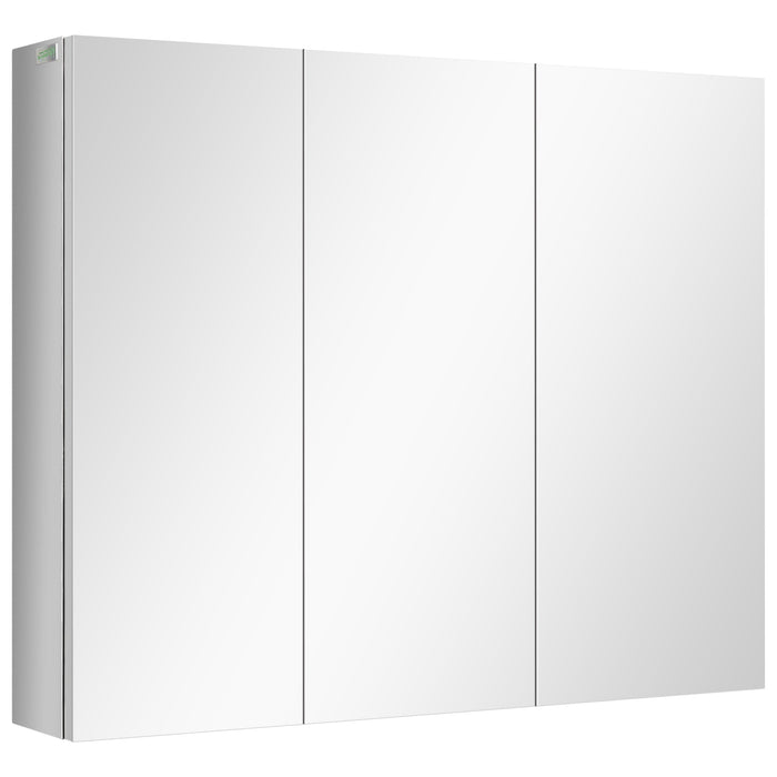 Bathroom Cabinet Mirrored Wall-Mounted 3 Glass Doors 5 Shelves, Stainless Steel Silver 70x12x55cm