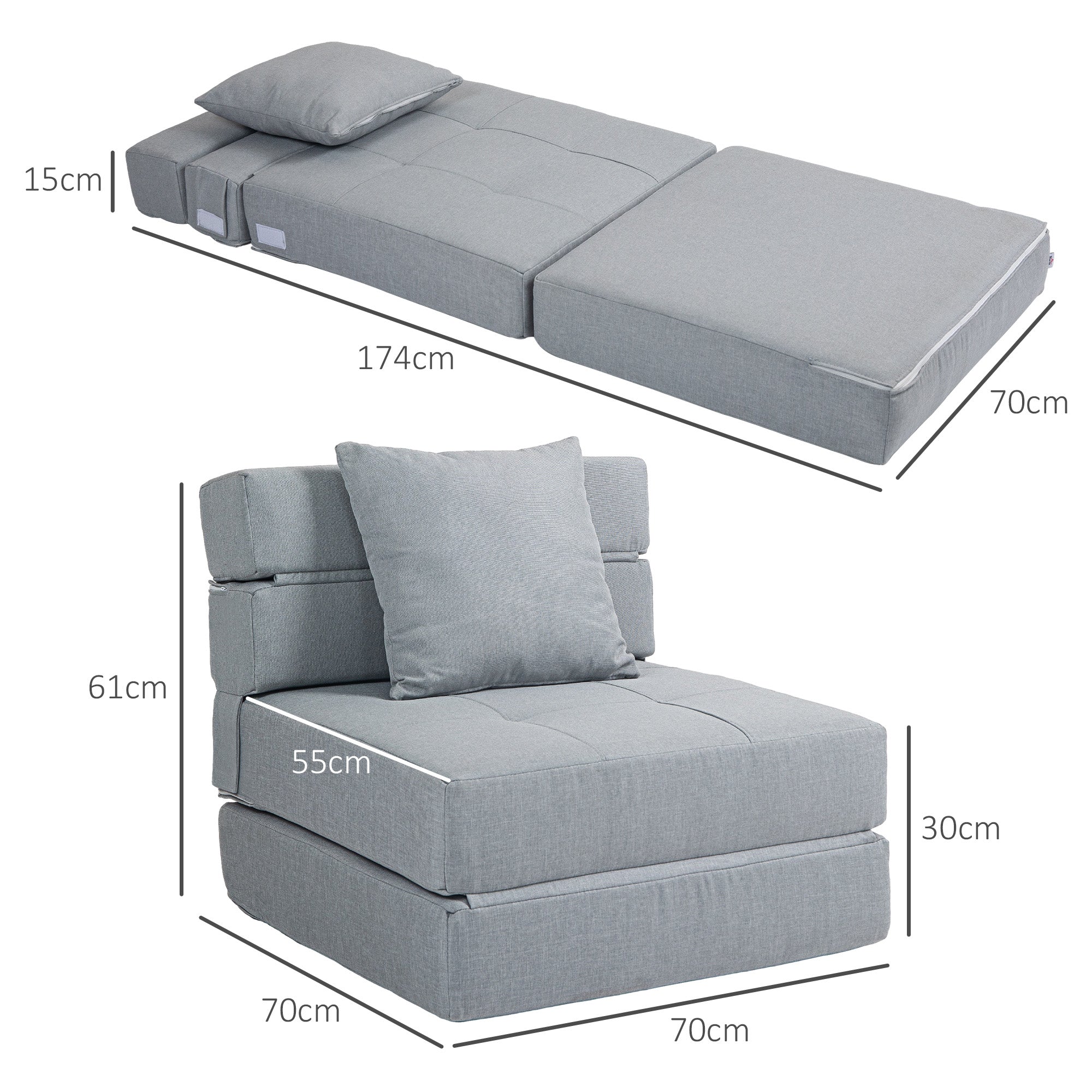 Foldable Sleeper Chair 2-in-1 Bed Function 100kg Capacity, Guest Bed