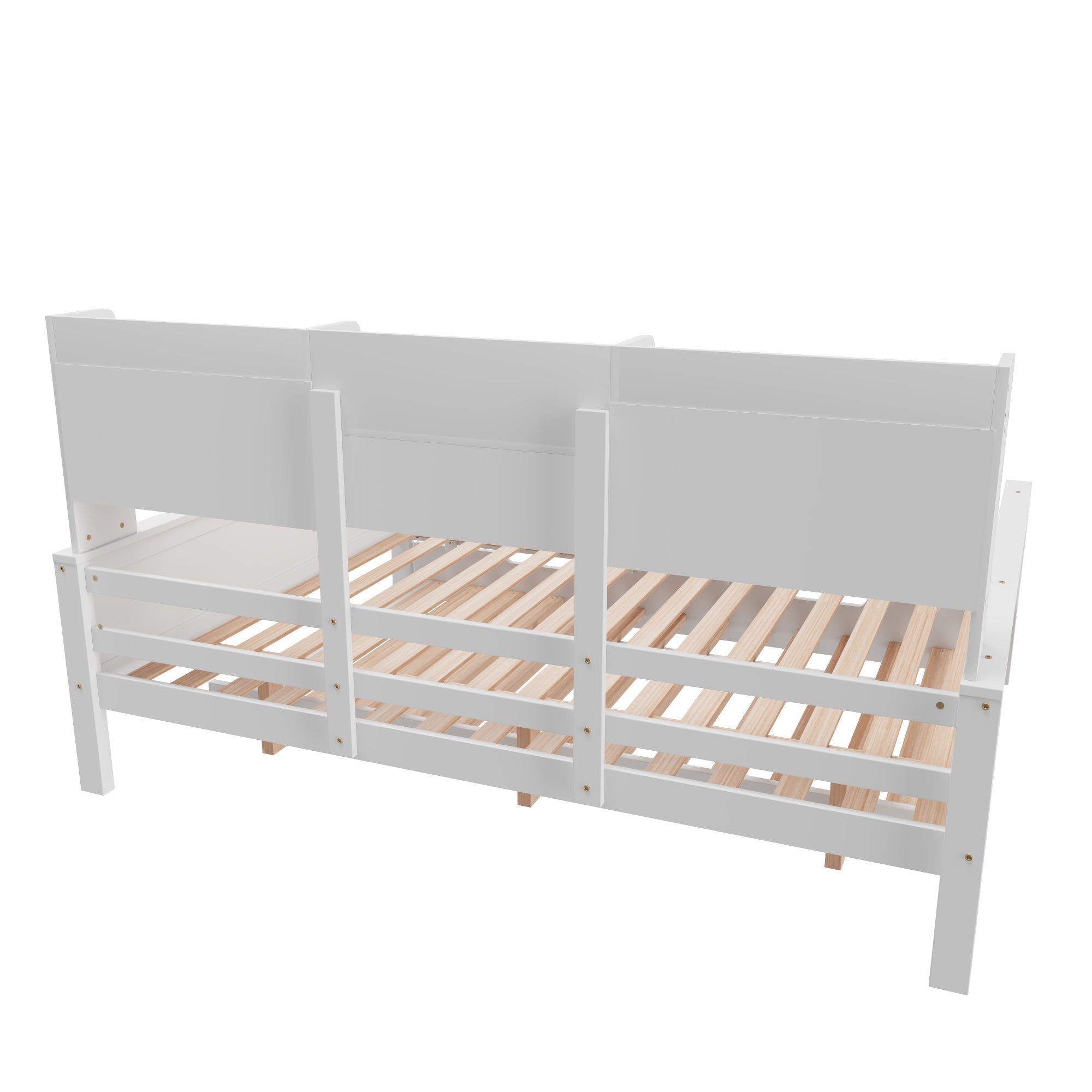 Sofa Bed, Pull-Out 140x200CM, Storage & Slatted Frame, Pine Wood White