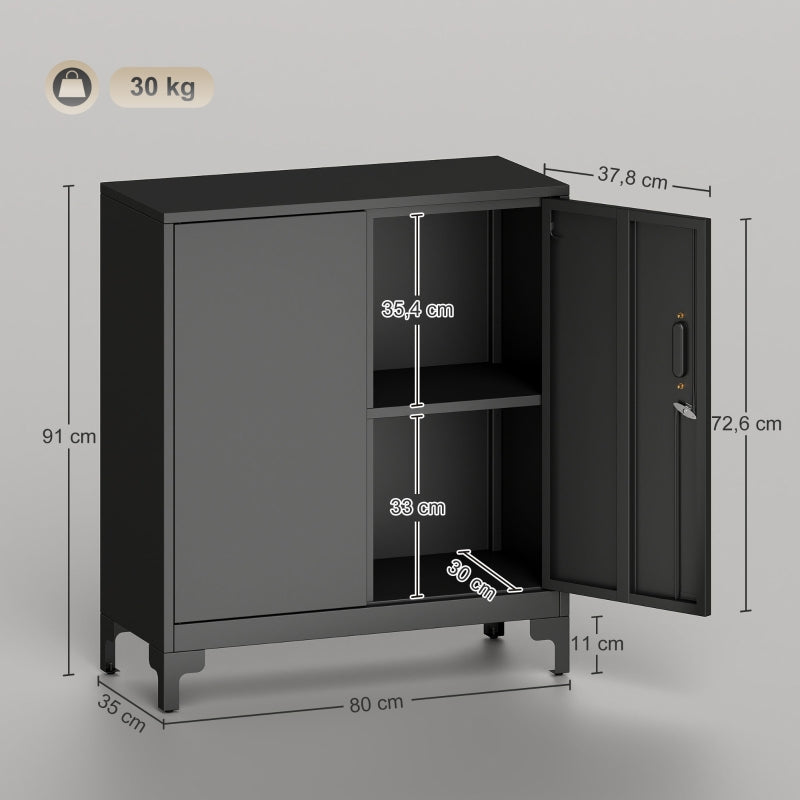 Metall-Büroschrank, abschließbar, 2-stöckig, schwarz