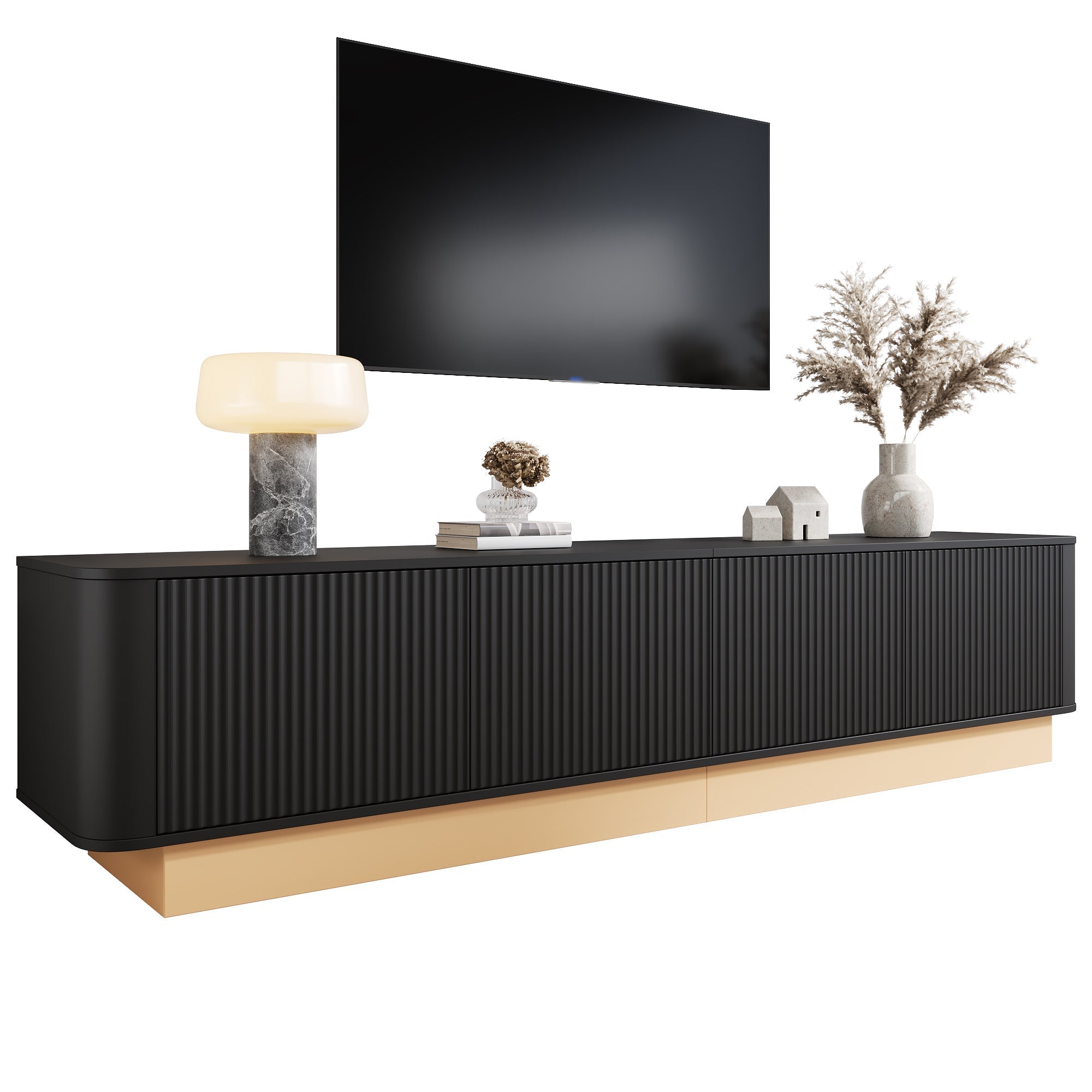 200cm TV Lowboard with 4 Doors and Adjustable Shelves, Modern Minimalist Style, MDF Material