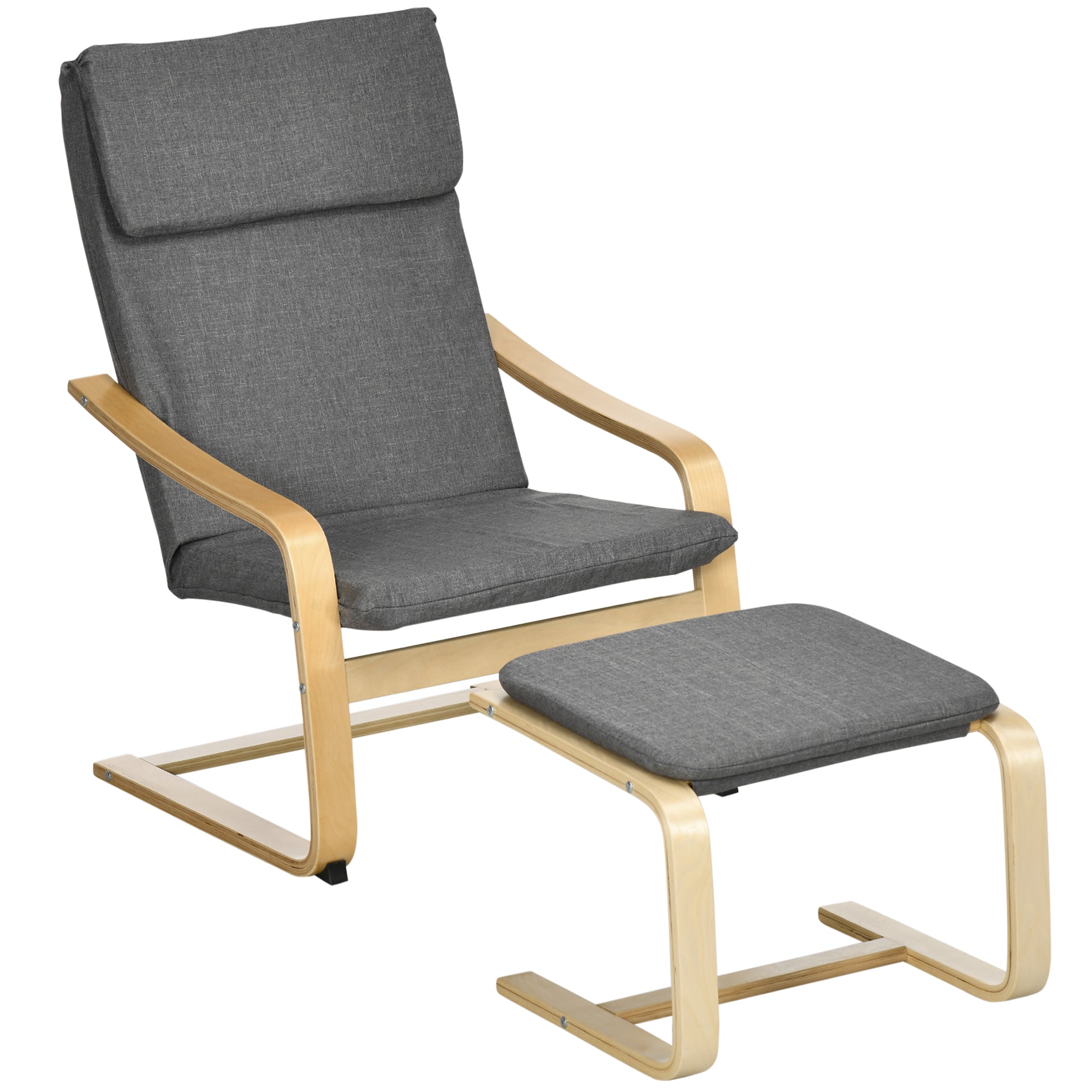 Entspannender Sessel mit Fußhocker, Ohrensessel, Graues Leinen