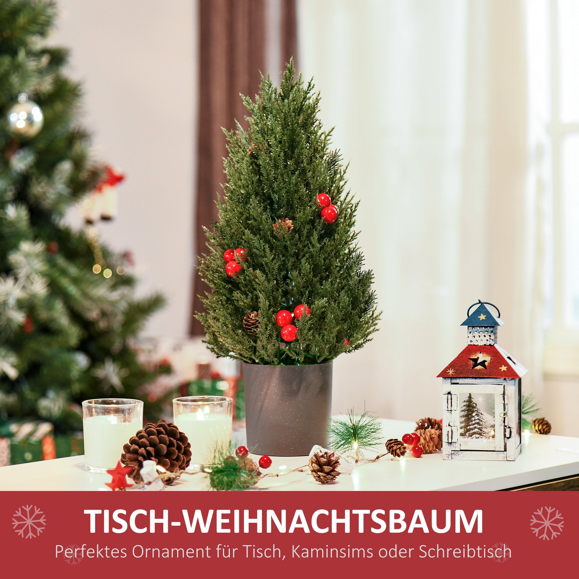 Christmas Tree 50 cm, Berries and Pine Cones, Green PVC PE