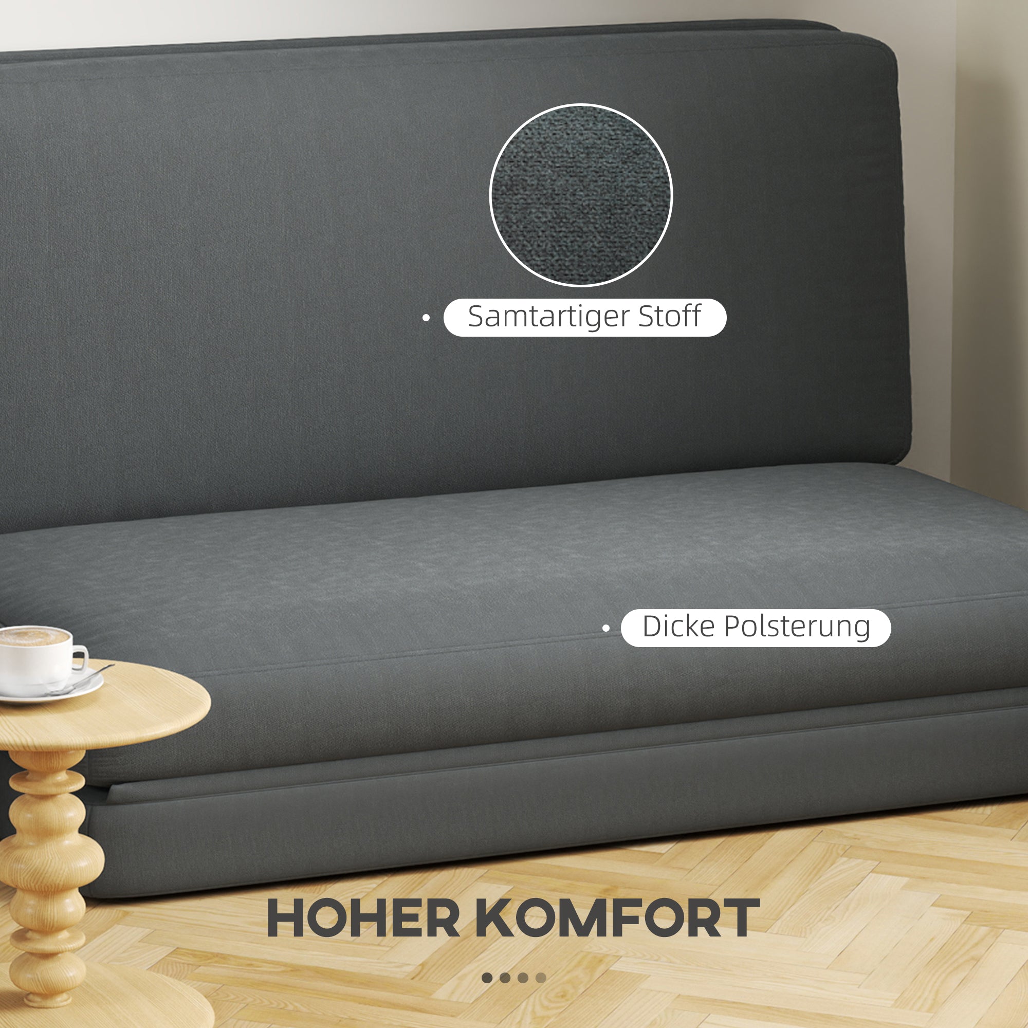 3-in-1 Folding Sofa Bed, Velvet, Dark Grey