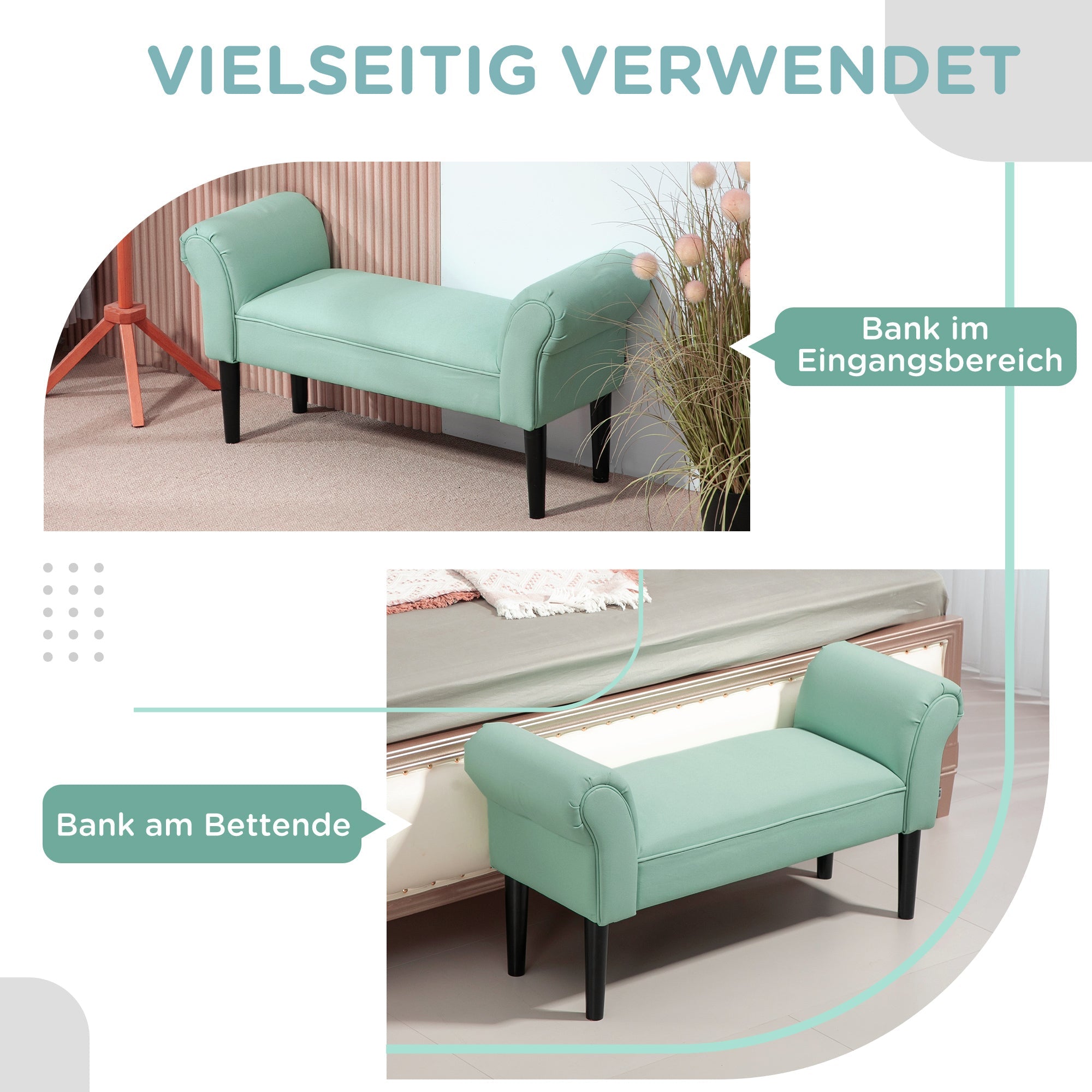 Bed Bench, Upholstered Hallway Seating, 130 kg Load Capacity, Canvas Fabric, Green