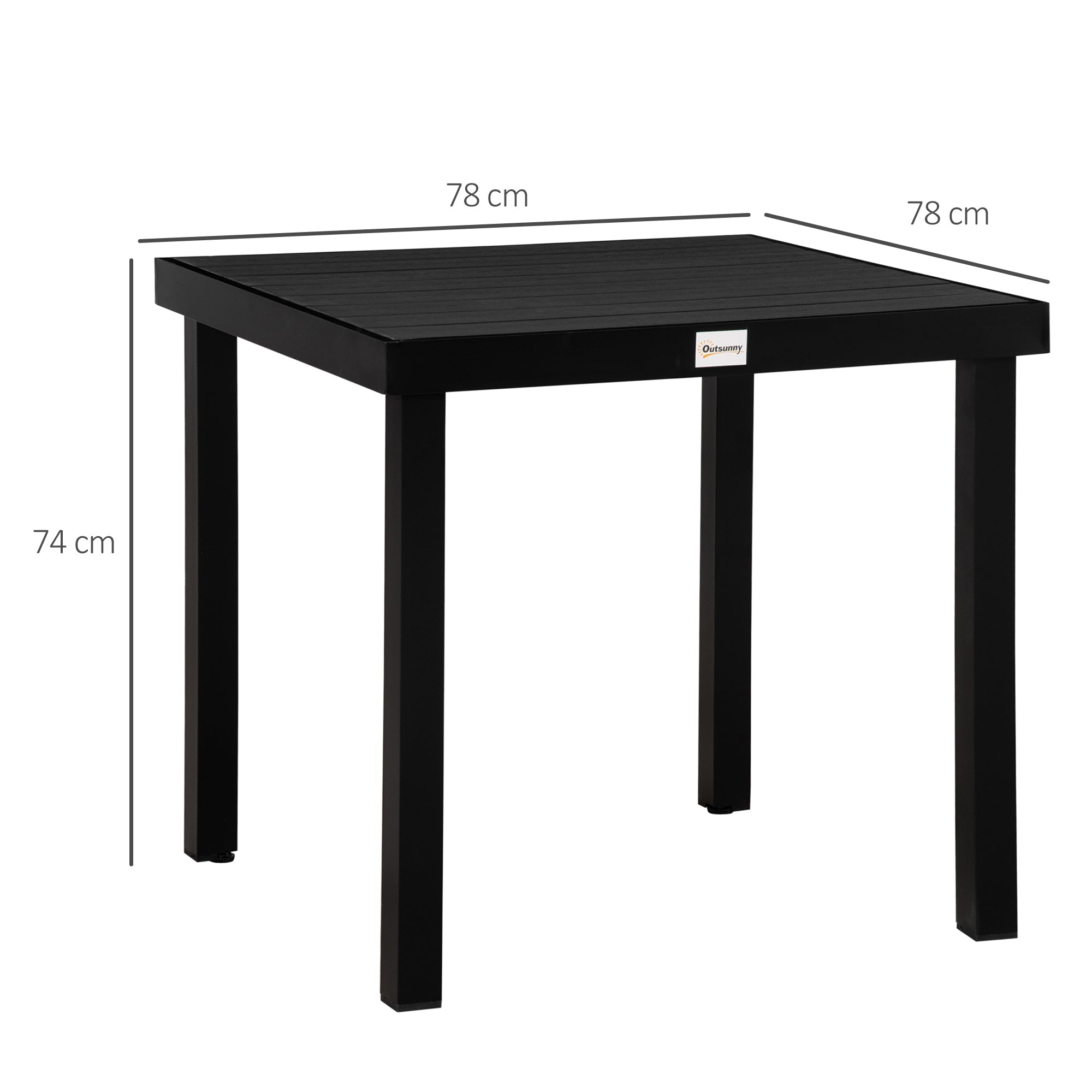 Garden Table Compact Dining 4-Person 80x80x74cm Aluminum & Plastic, Black