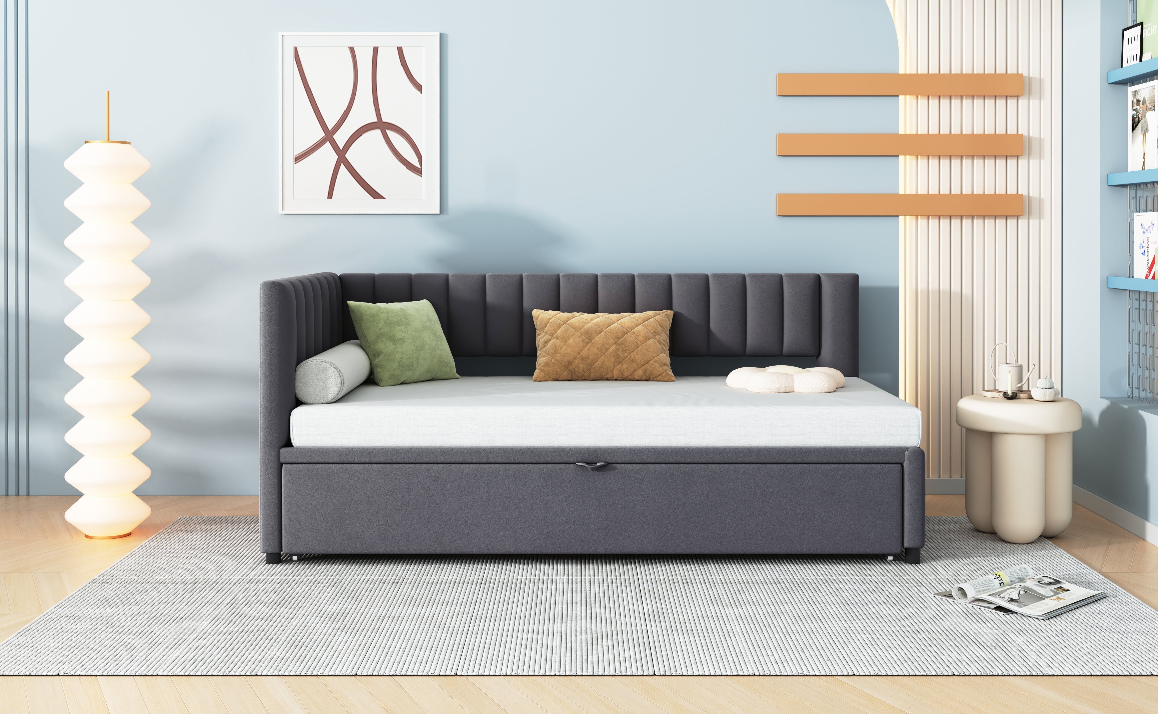 Upholstered Bed 140x200cm Hydraulic Storage USB-C LED Headboard Beige