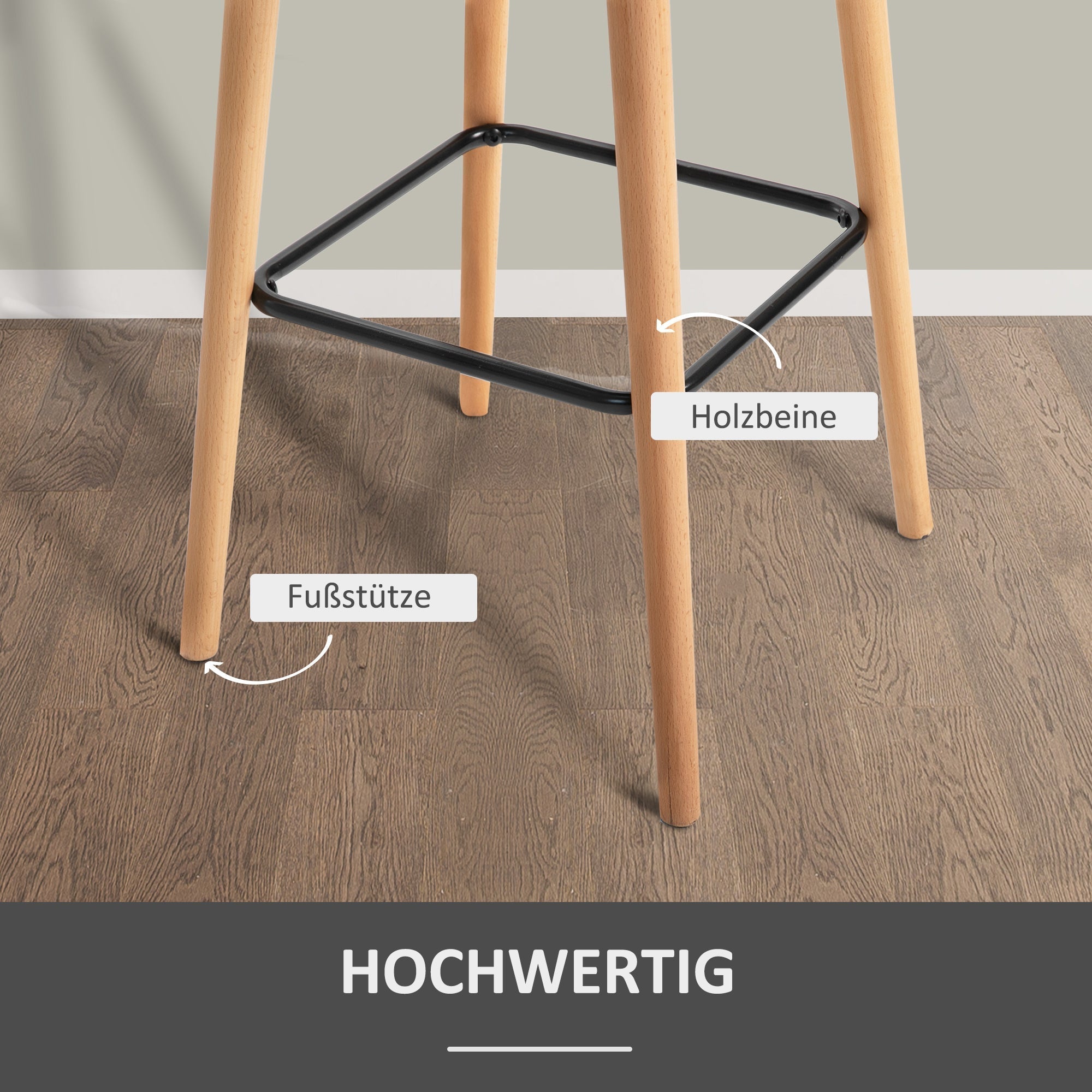 Bar Stools, Set of 2, Seat Cushion, Footrests, Grey Linen