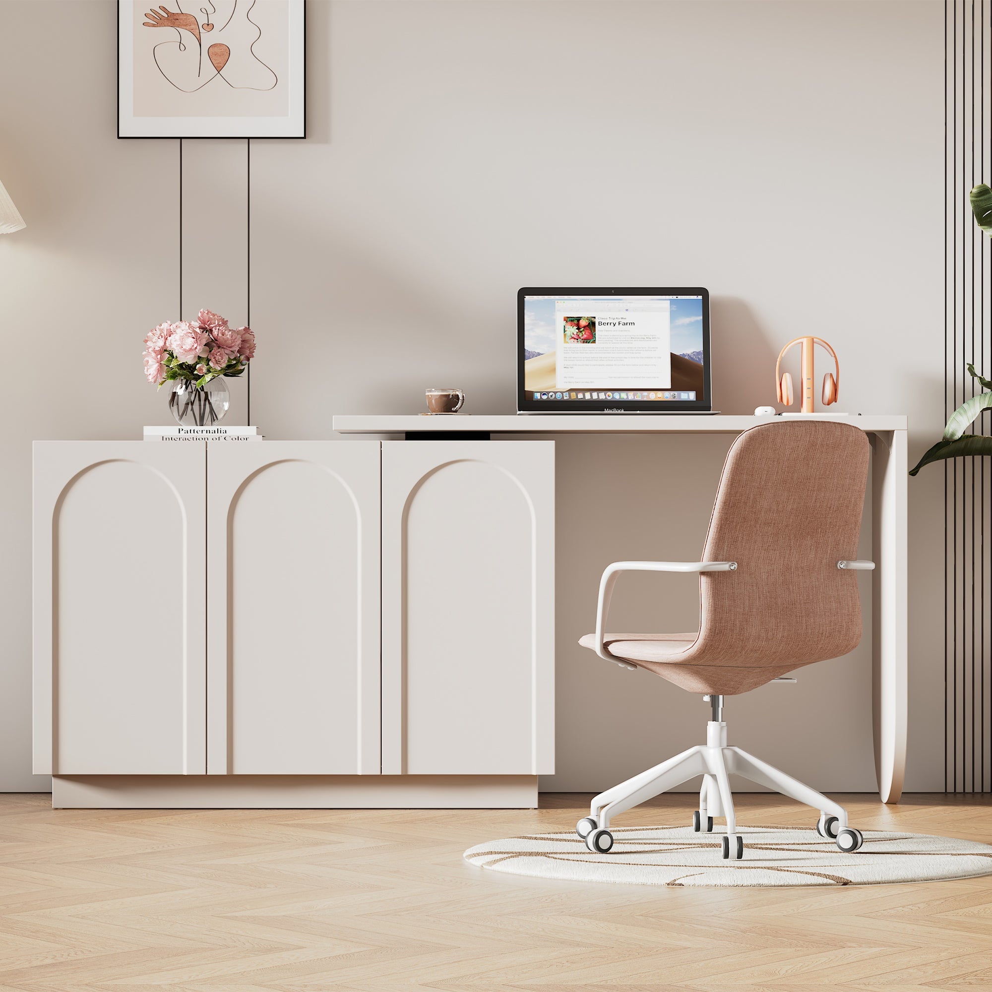 Desk, Rotating L-Shaped Corner Computer/Dressing Table 110 cm, White