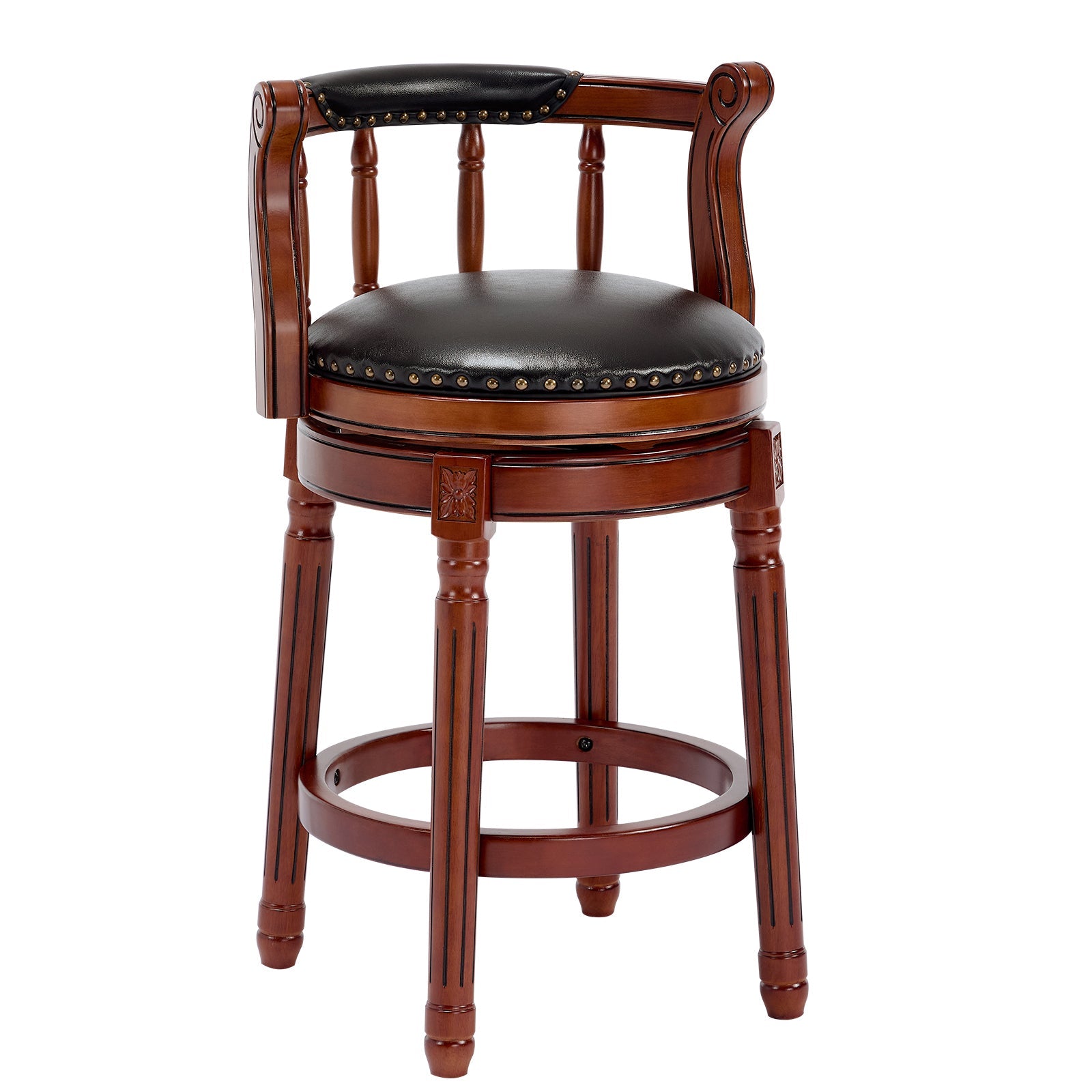 Cow Top Leather Bar Stools 360° Swivel with Backs Bar/Counter Height - Wooden/Leather