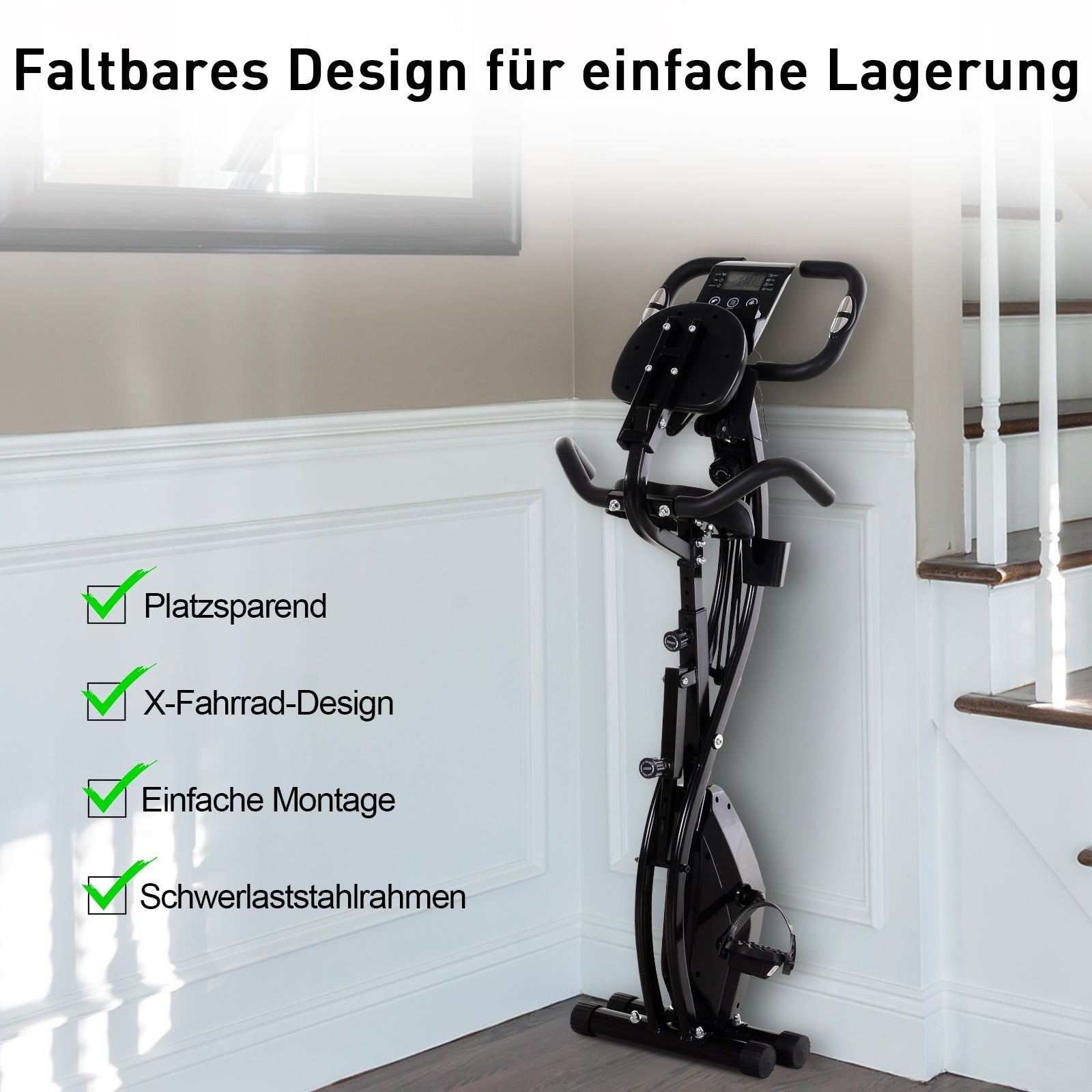 Exercise Bike, Foldable 8-Level Magnetic Resistance, Metal