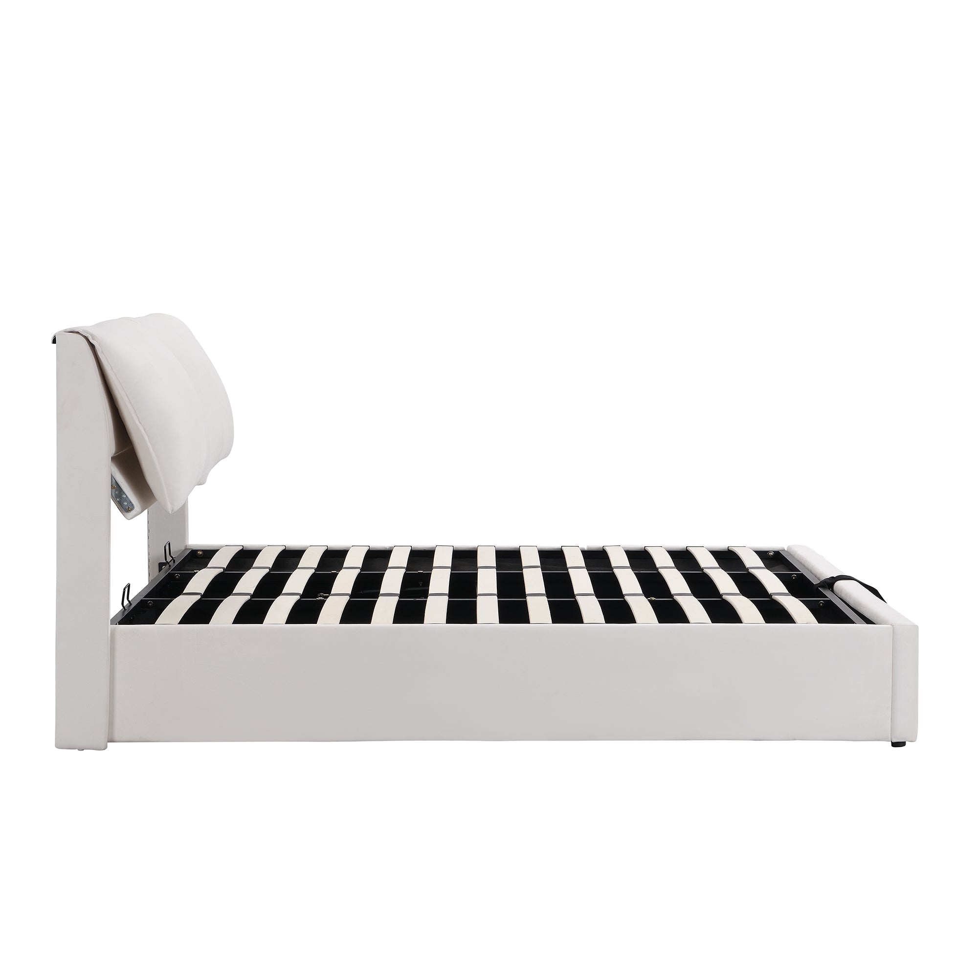 Upholstered Bed with Hydraulic Storage and 3 Drawers, 180x200cm, Beige Velvet