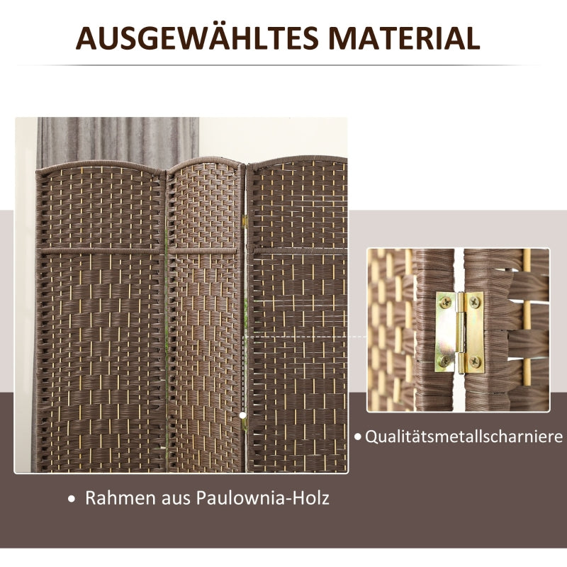 Raumteiler, 3-teilig, faltbar, Geflechtmuster, Kiefernholz, Braun