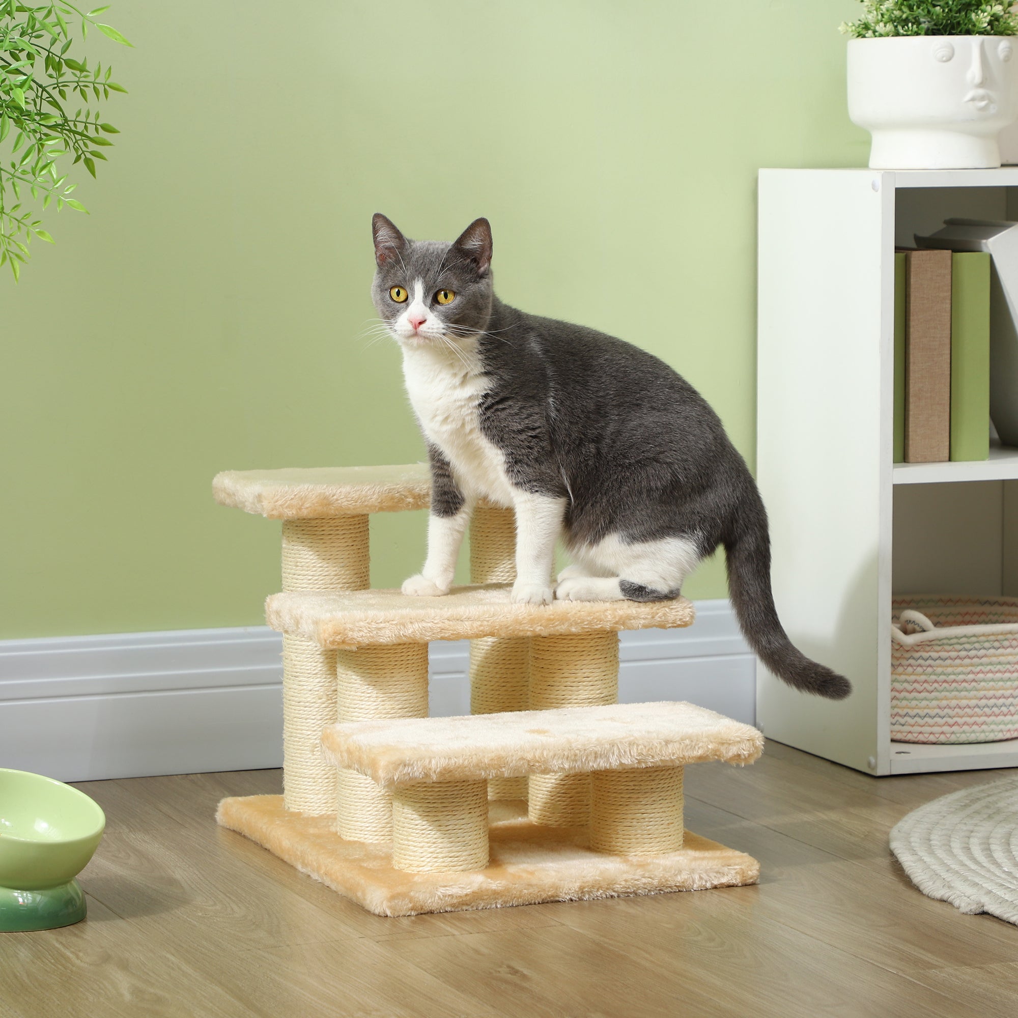Cat Stairs, 11cm Step Height for Older Pets, Plush Cream