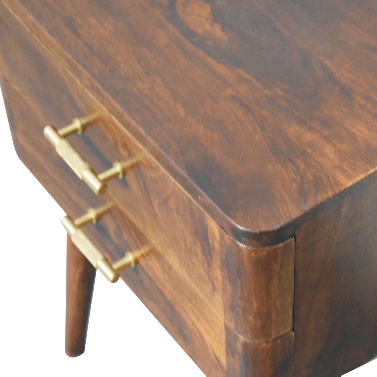 Solid Wood Bedside, T-Bar Nordic 2 Drawers, Dark Brown Chestnut