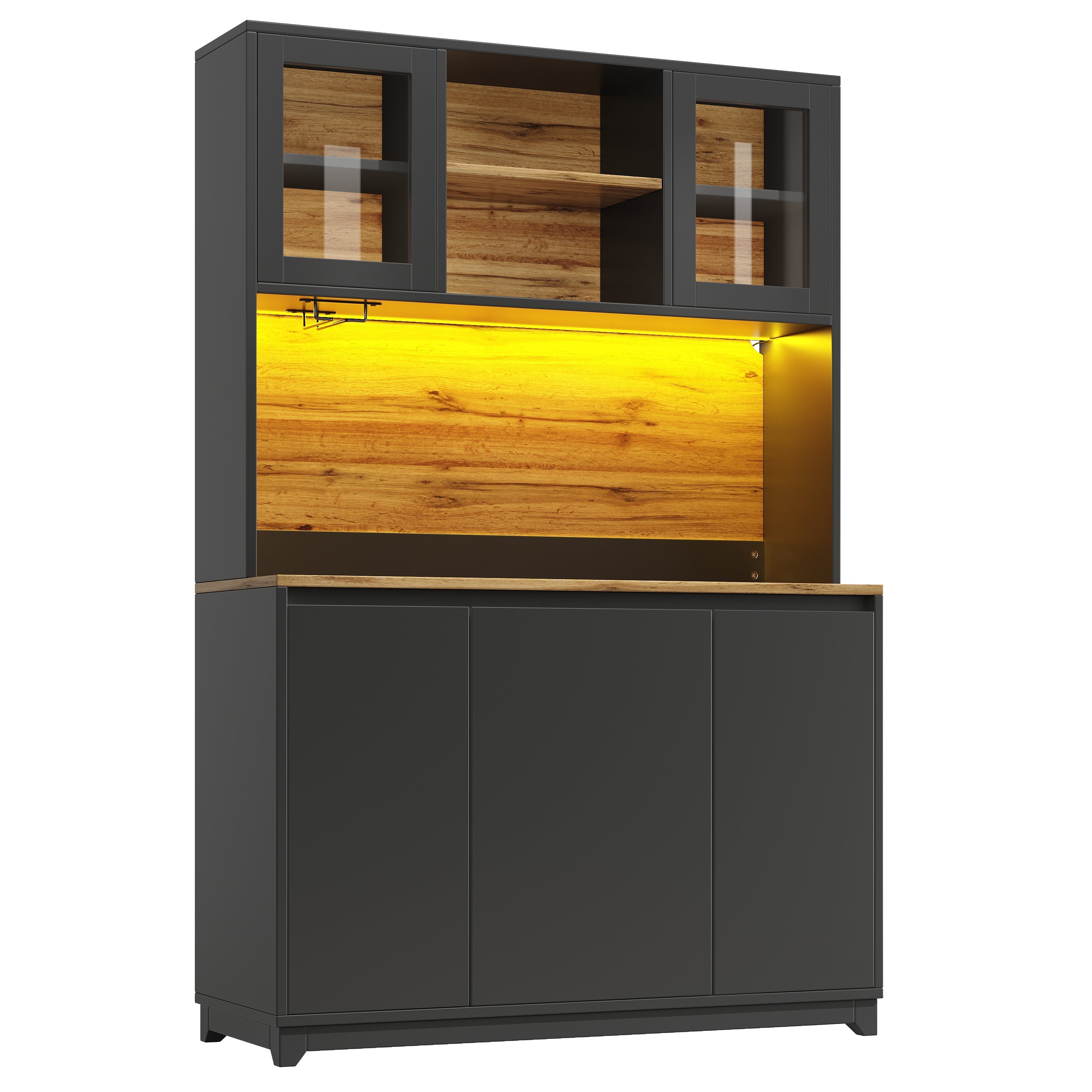 Tall Kitchen Sideboards with LED Lighting and Acrylic Doors, Black