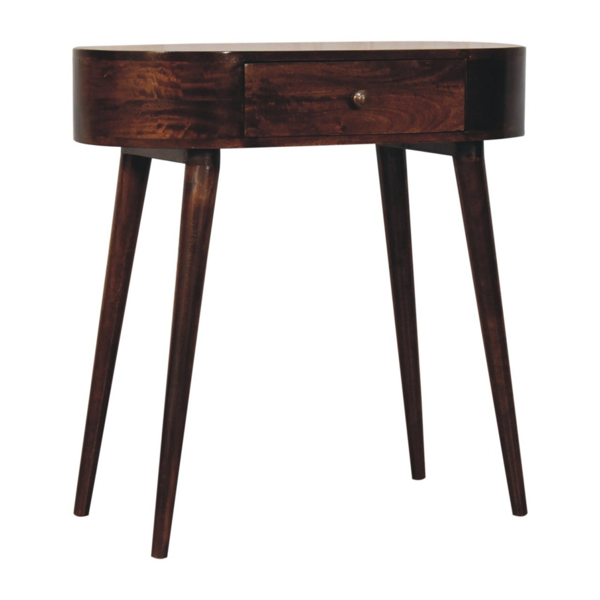 Solid Wood Console Table with 1 Drawer, Rounded, California Walnut Brown