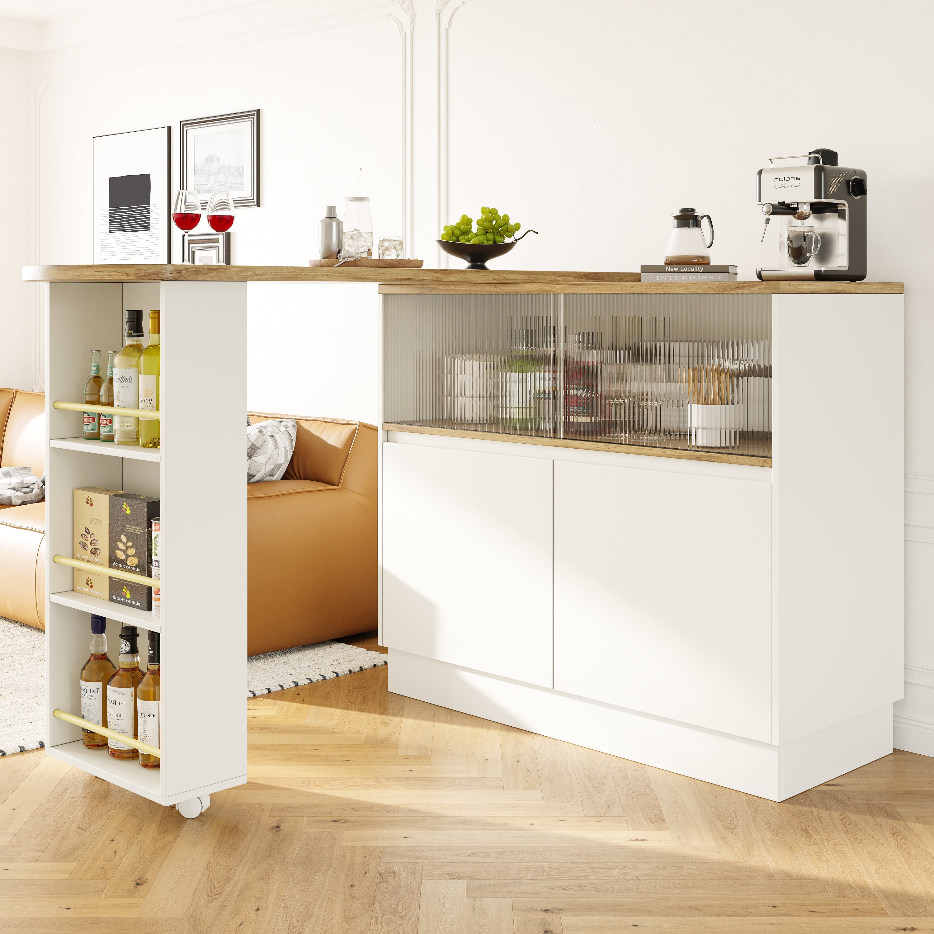 Dining Bar 360° Rotating Multifunctional Sideboard Shelves & Glass