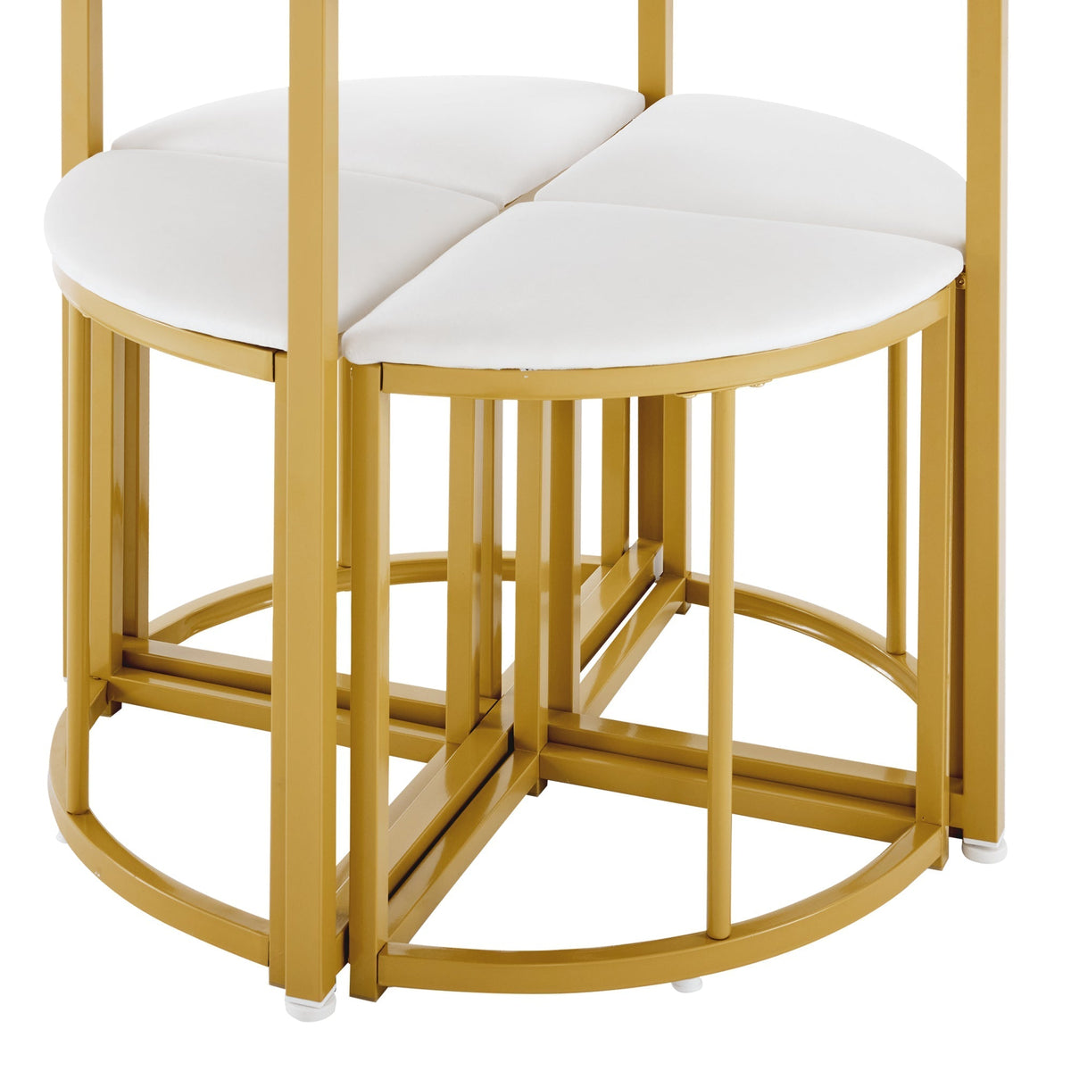Dining Table Set with 4 Chairs, Modern Luxury MDF Gilded Iron Velvet, White