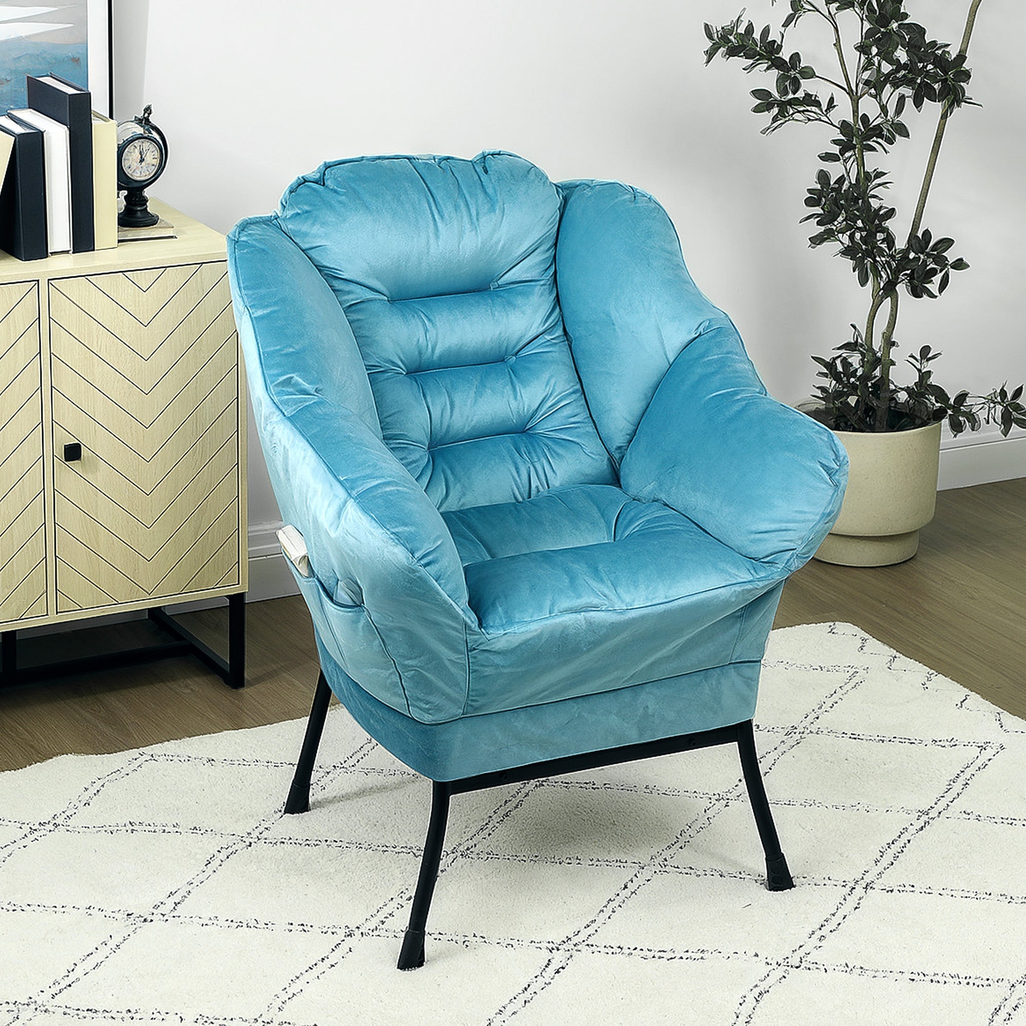 Sessel Loungesessel, Seitentasche, Stahlbeine, Blau