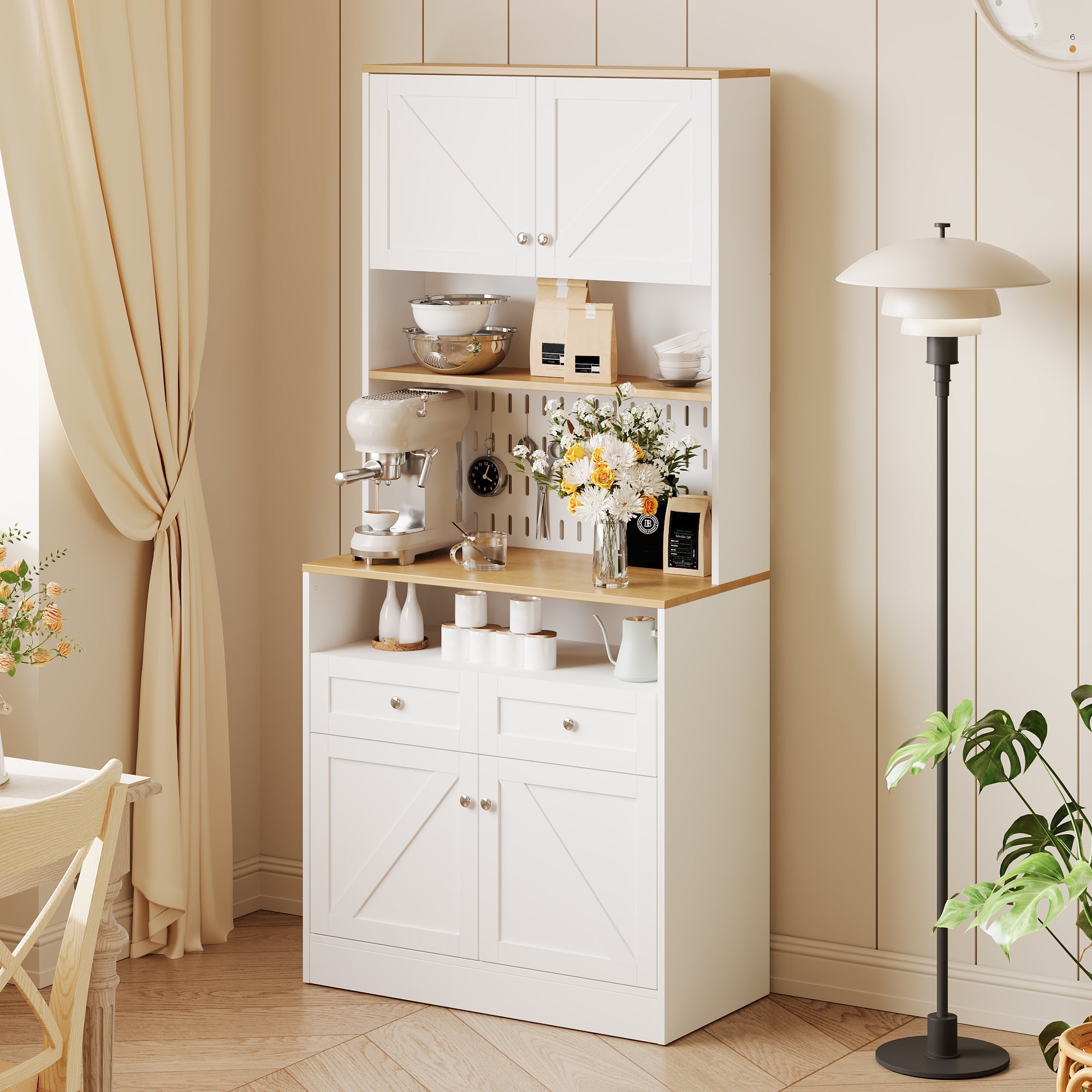 Dining Room Sideboard Buffet with 2 Drawers 4 Doors - White