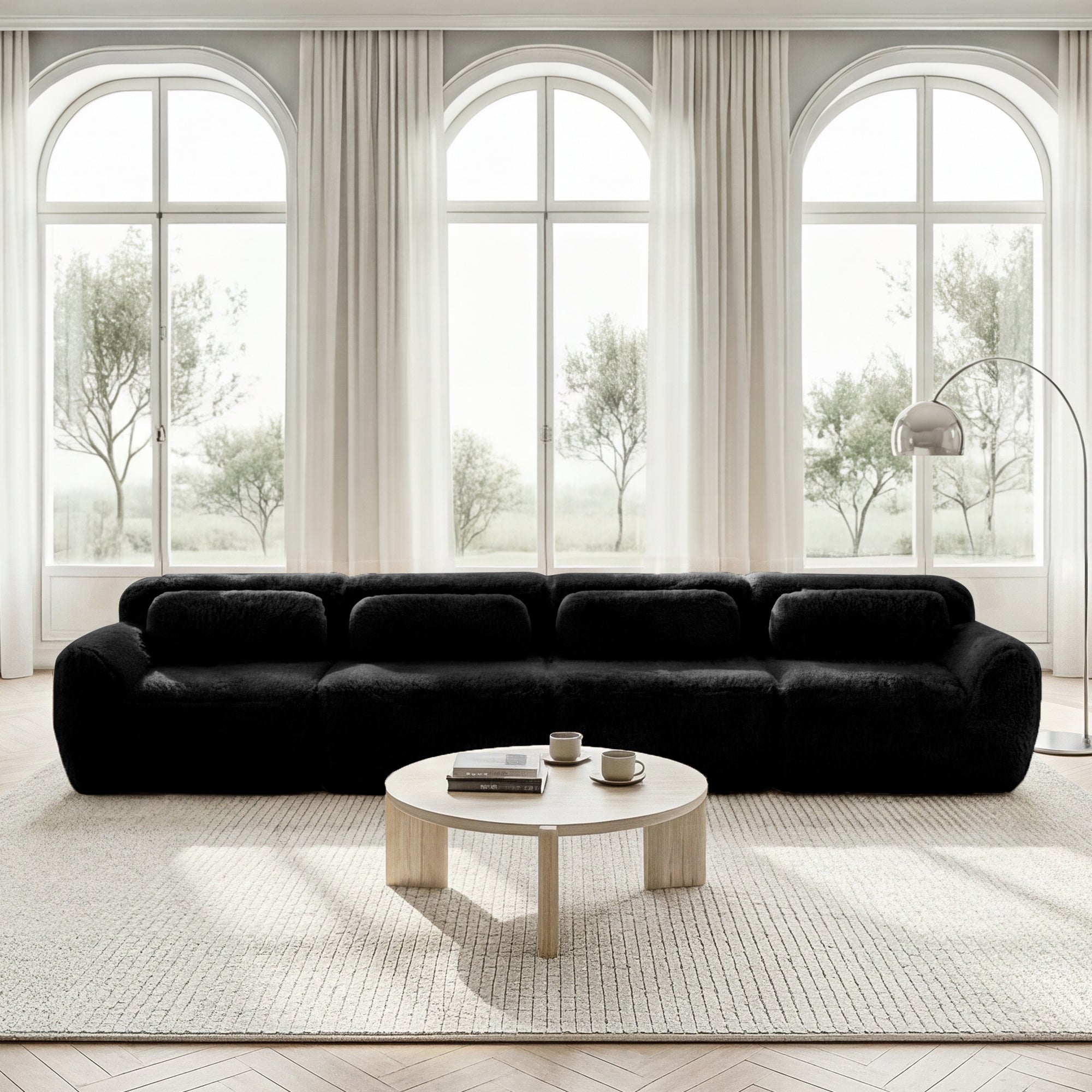 4-Seater Sofa Premium Plush Multi-Combination Cushions - Black